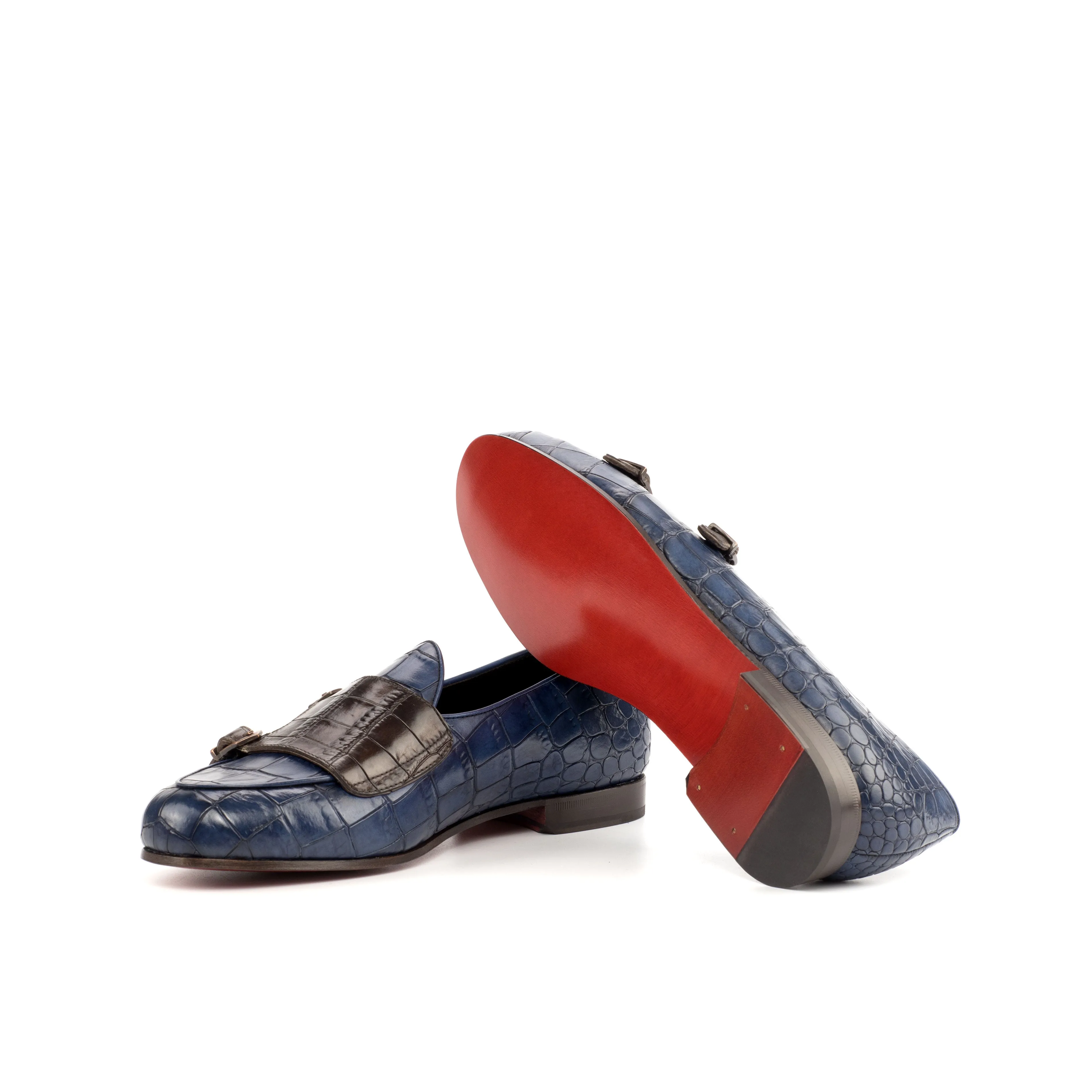 Dapperfam Shoes DapperFam Rialto en Cuir Italien pour Hommes, Marron Foncé / Marine, Mocassin à Boucle