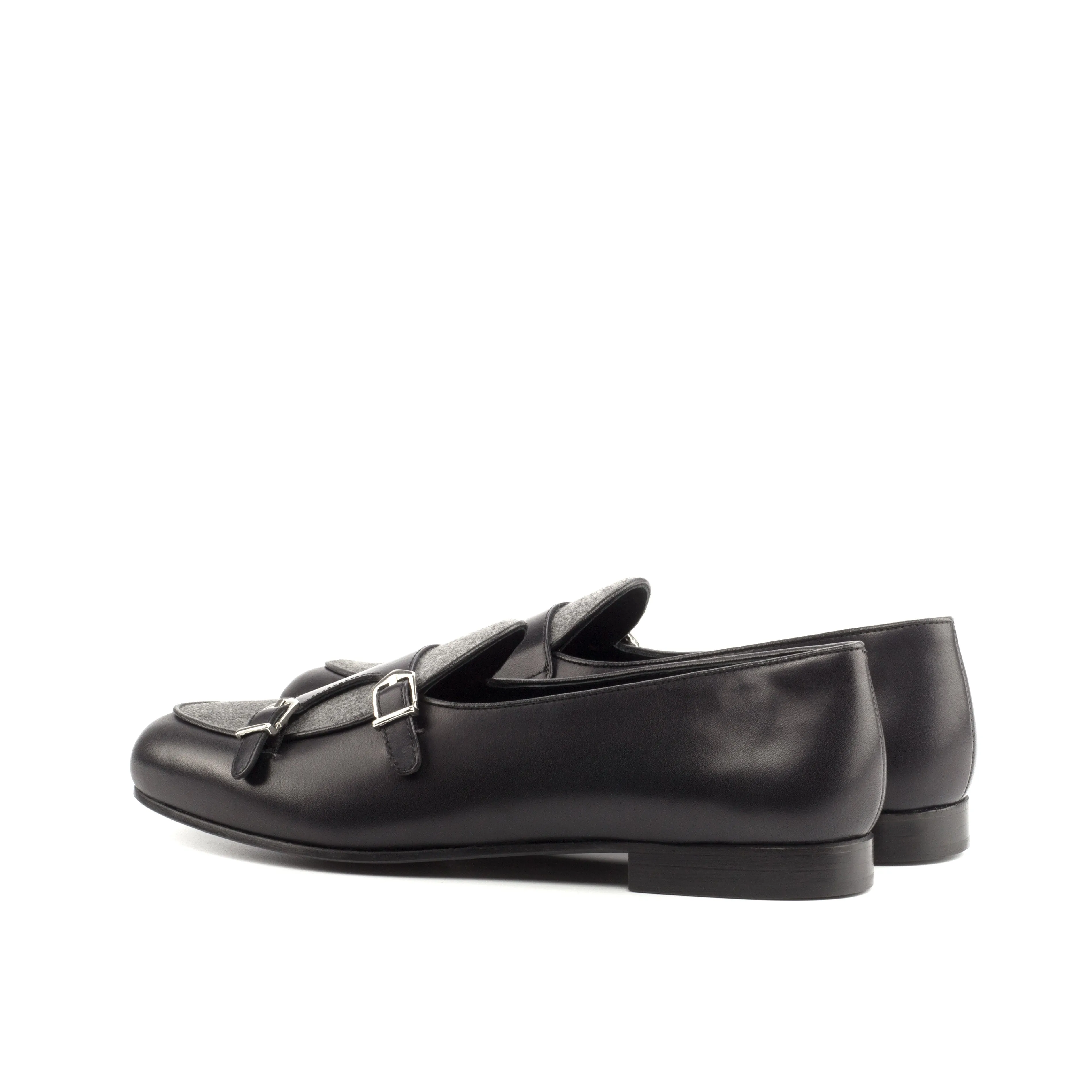 Dapperfam Shoes DapperFam Rialto en Gris Clair / Noir Mocassin Moine en Flanelle et Cuir Italien pour Homme