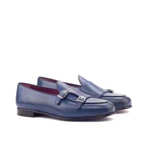 Dapperfam Shoes DapperFam Rialto in Navy / Black Men's Italian Leather Monk Slipper