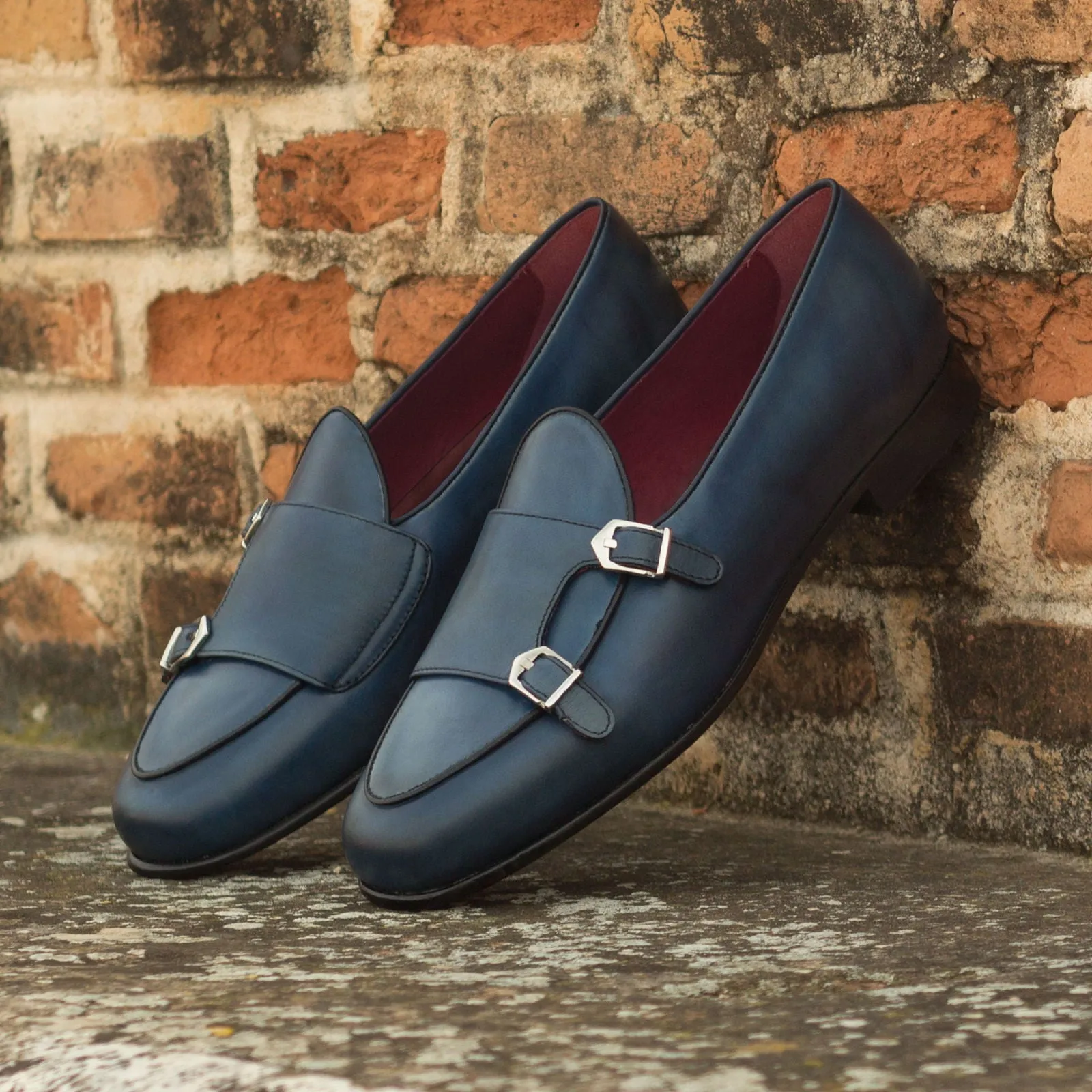 Chaussures Dapperfam DapperFam Rialto en Marine / Noir Mocassin Moine en Cuir Italien pour Hommes