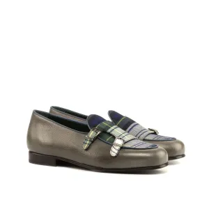 Dapperfam Shoes DapperFam Rialto in Tartan / Grey / Navy Men's Sartorial & Italian Full Grain Leather Monk Slipper