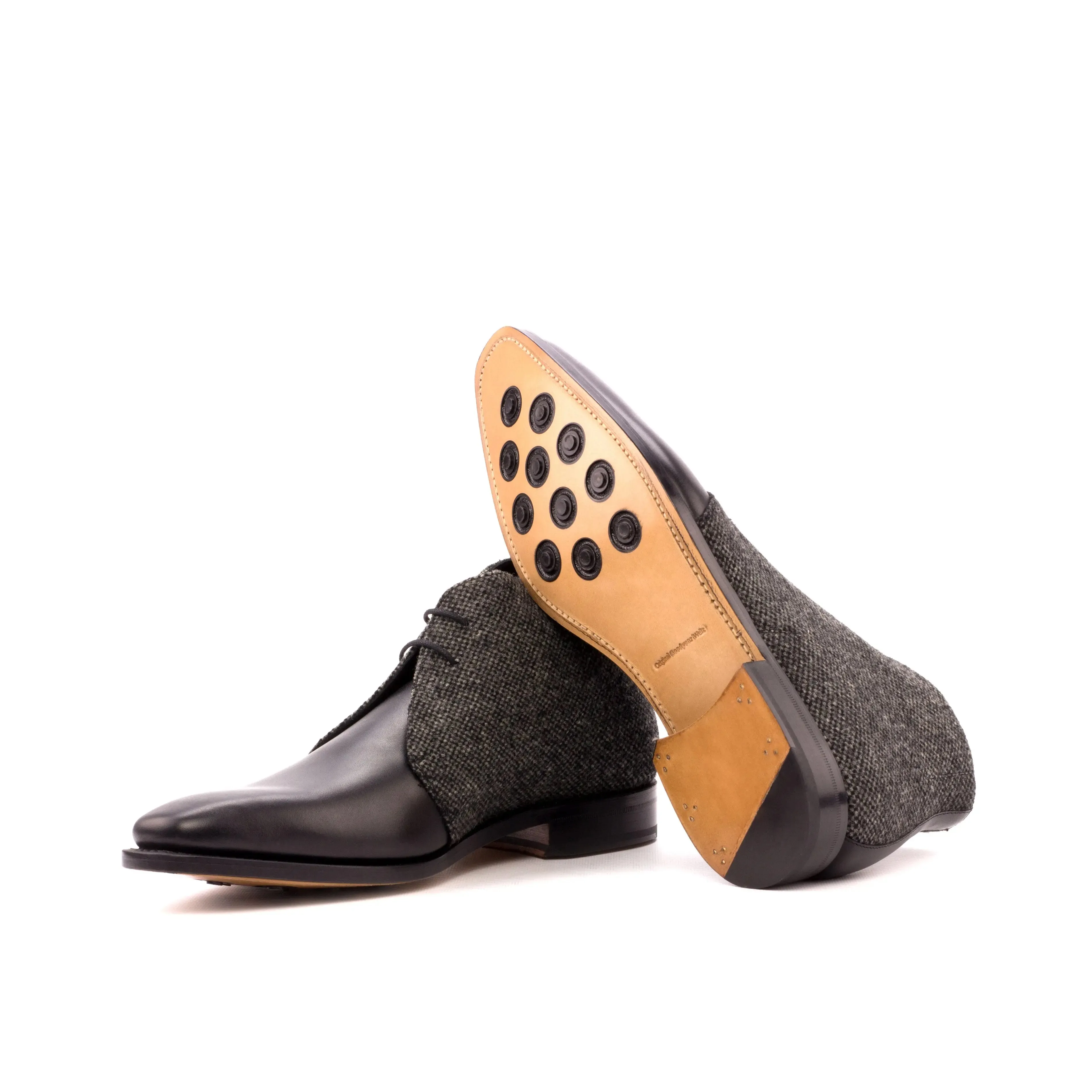Dapperfam Shoes DapperFam Vivace en Noir / Tête de Clou Chukka Sartorial pour Hommes en Cuir Italien