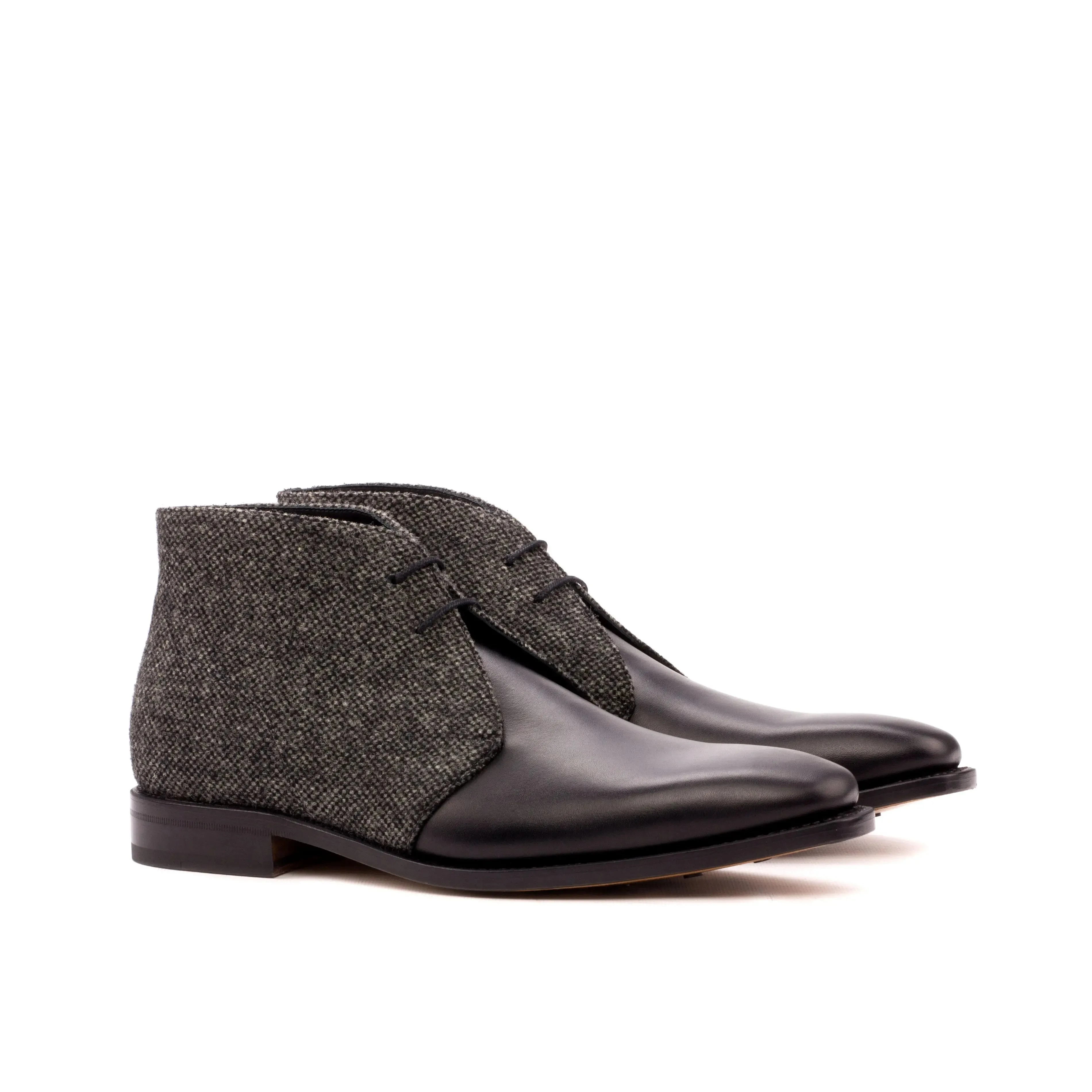 Dapperfam Shoes DapperFam Vivace en Noir / Tête de Clou Chukka Sartorial pour Hommes en Cuir Italien