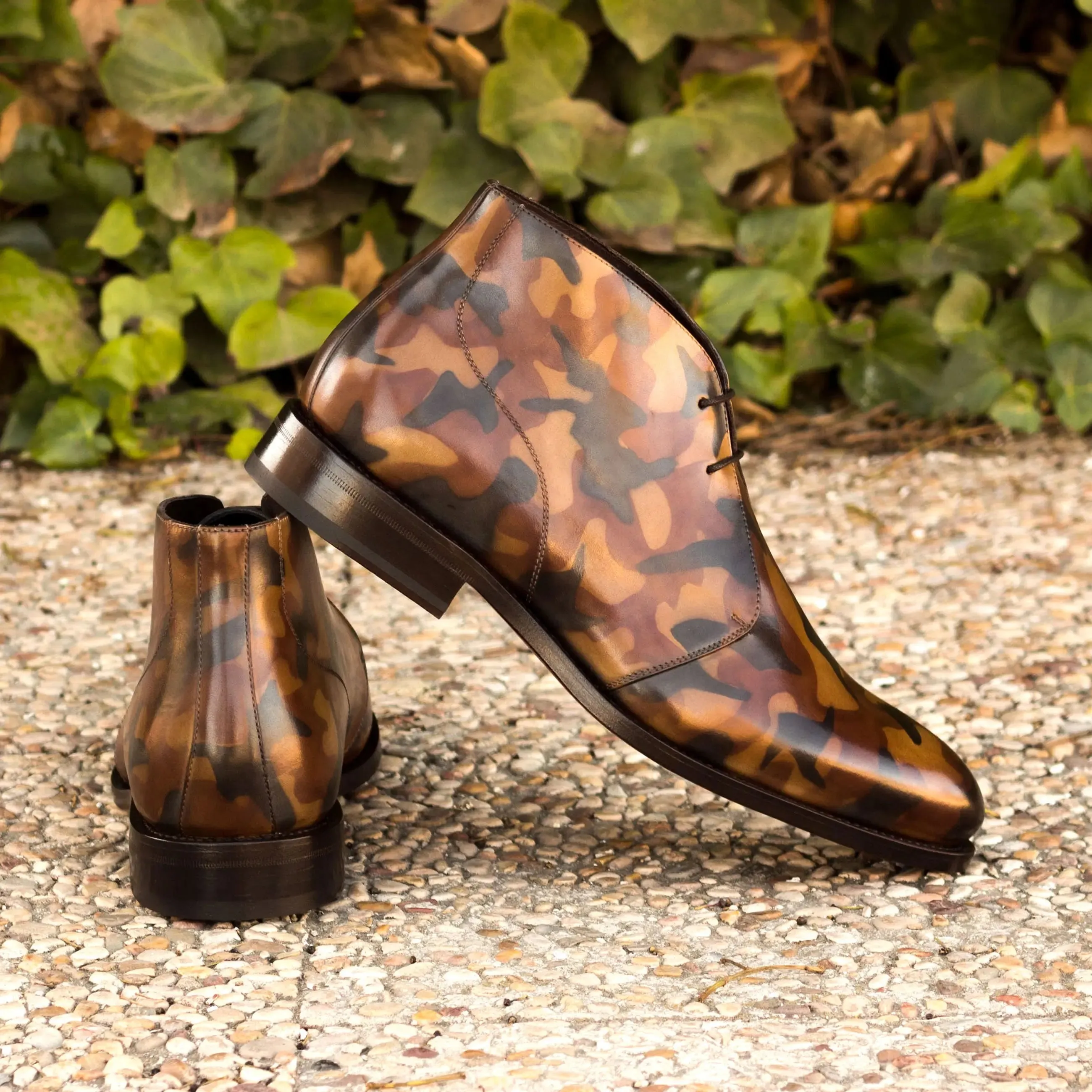 Chaussures Dapperfam DapperFam Vivace en Marron Chukka à Patine Peinte à la Main pour Hommes
