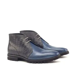 Dapperfam Shoes DapperFam Vivace in Navy / Black Men's Italian Leather Chukka