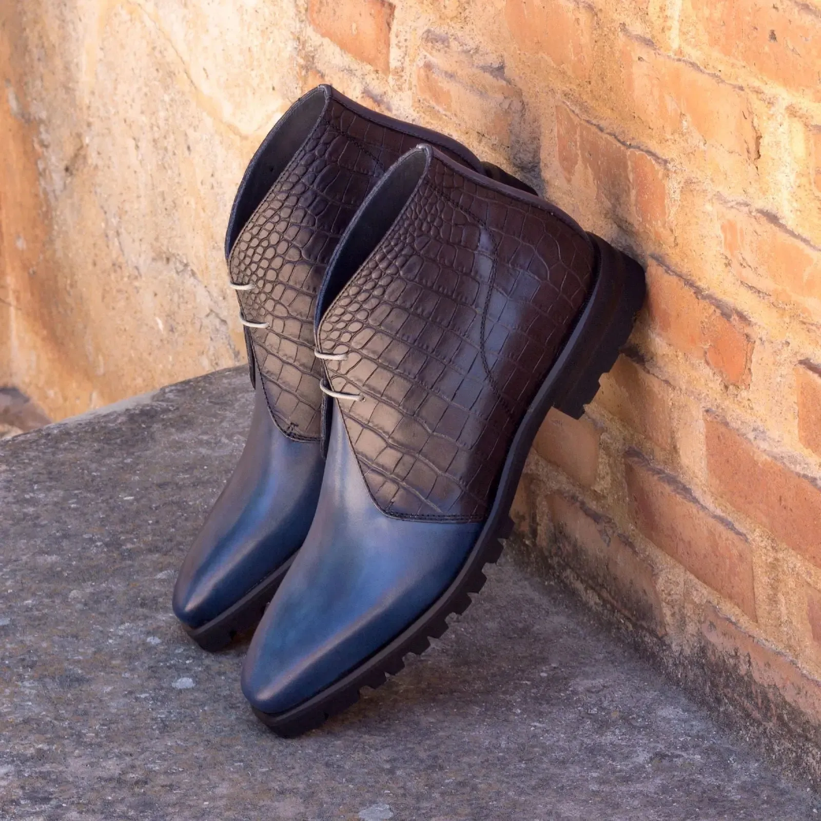 Chaussures Dapperfam DapperFam Vivace en Marine / Noir Chukka en Cuir Italien pour Homme