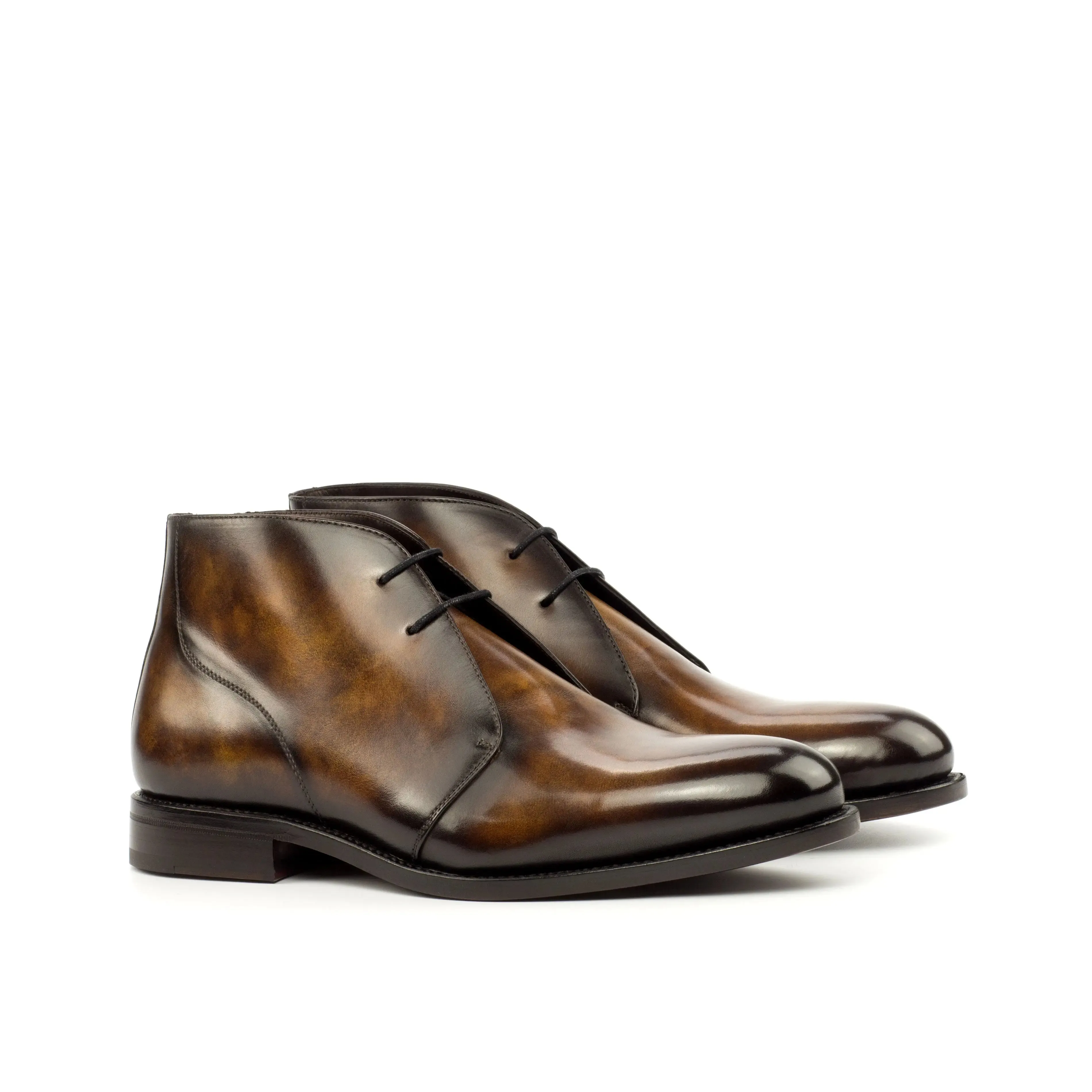 Chaussures Dapperfam DapperFam Vivace en Tabac Chukka à Patine Peinte à la Main pour Hommes