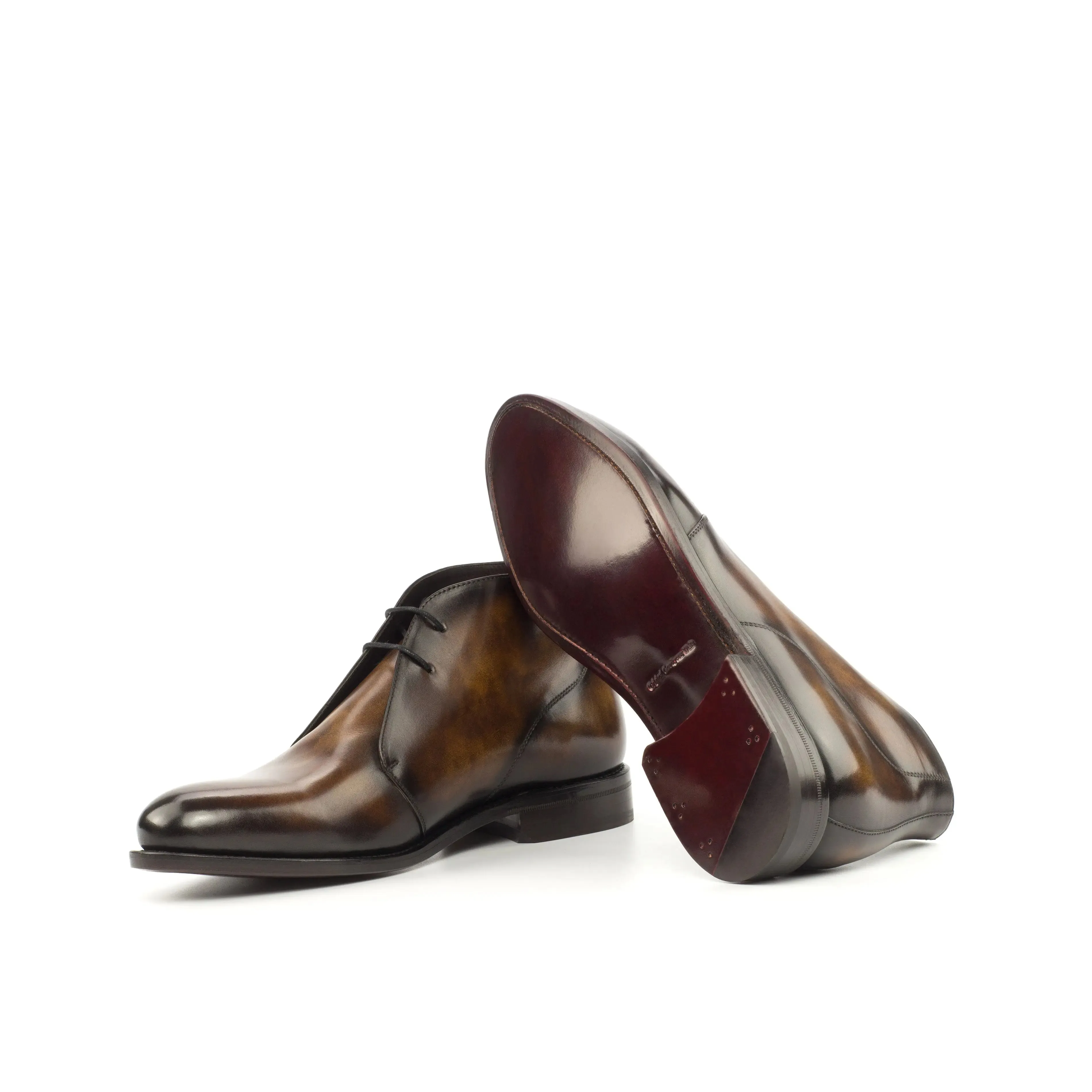 Chaussures Dapperfam DapperFam Vivace en Tabac Chukka à Patine Peinte à la Main pour Hommes