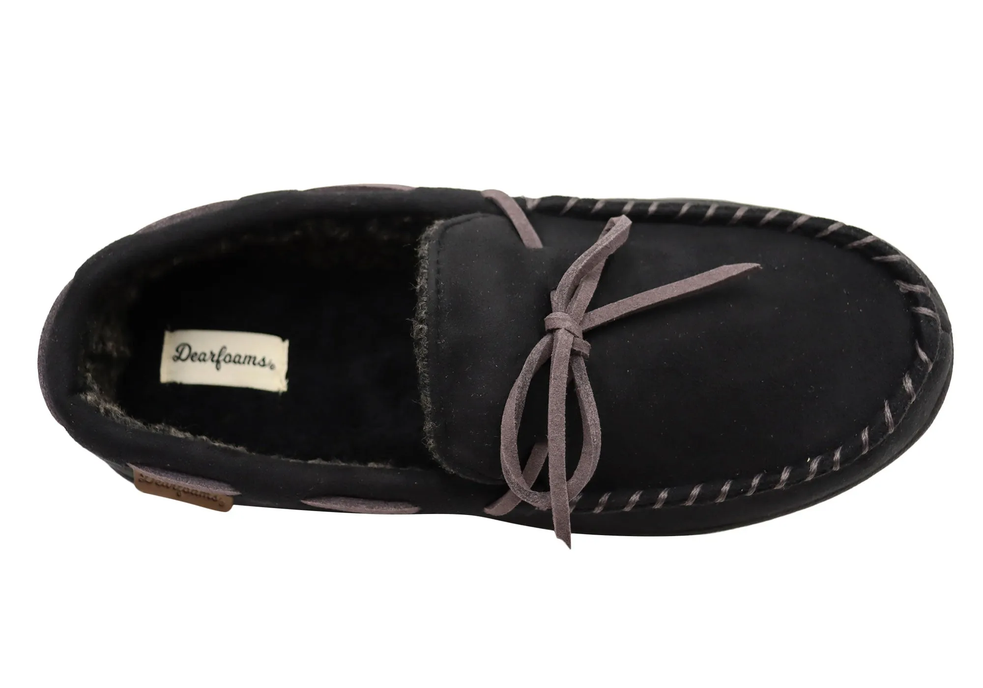 Dearfoams Chaussons Mocassins Homme Toby en Microsuede avec Surpiqûres et Lacets Dearfoams