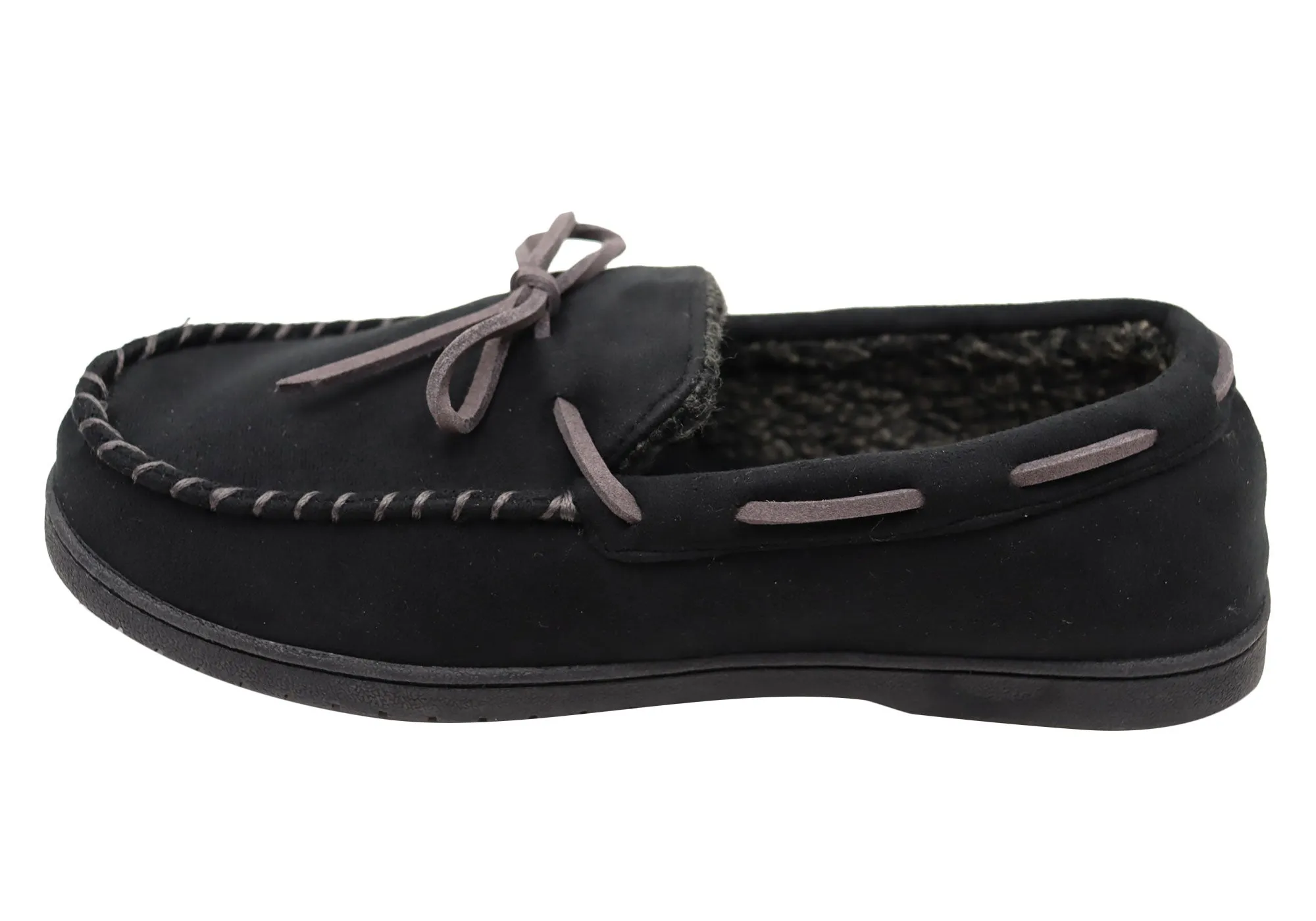 Dearfoams Chaussons Mocassins Homme Toby en Microsuede avec Surpiqûres et Lacets Dearfoams