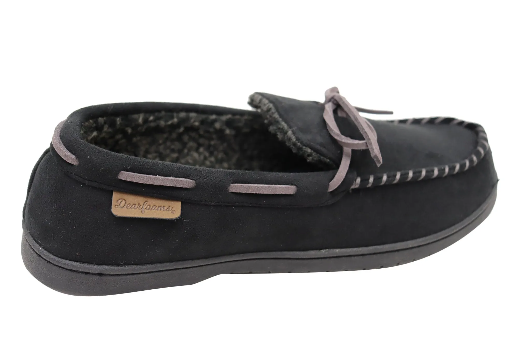 Dearfoams Chaussons Mocassins Homme Toby en Microsuede avec Surpiqûres et Lacets Dearfoams