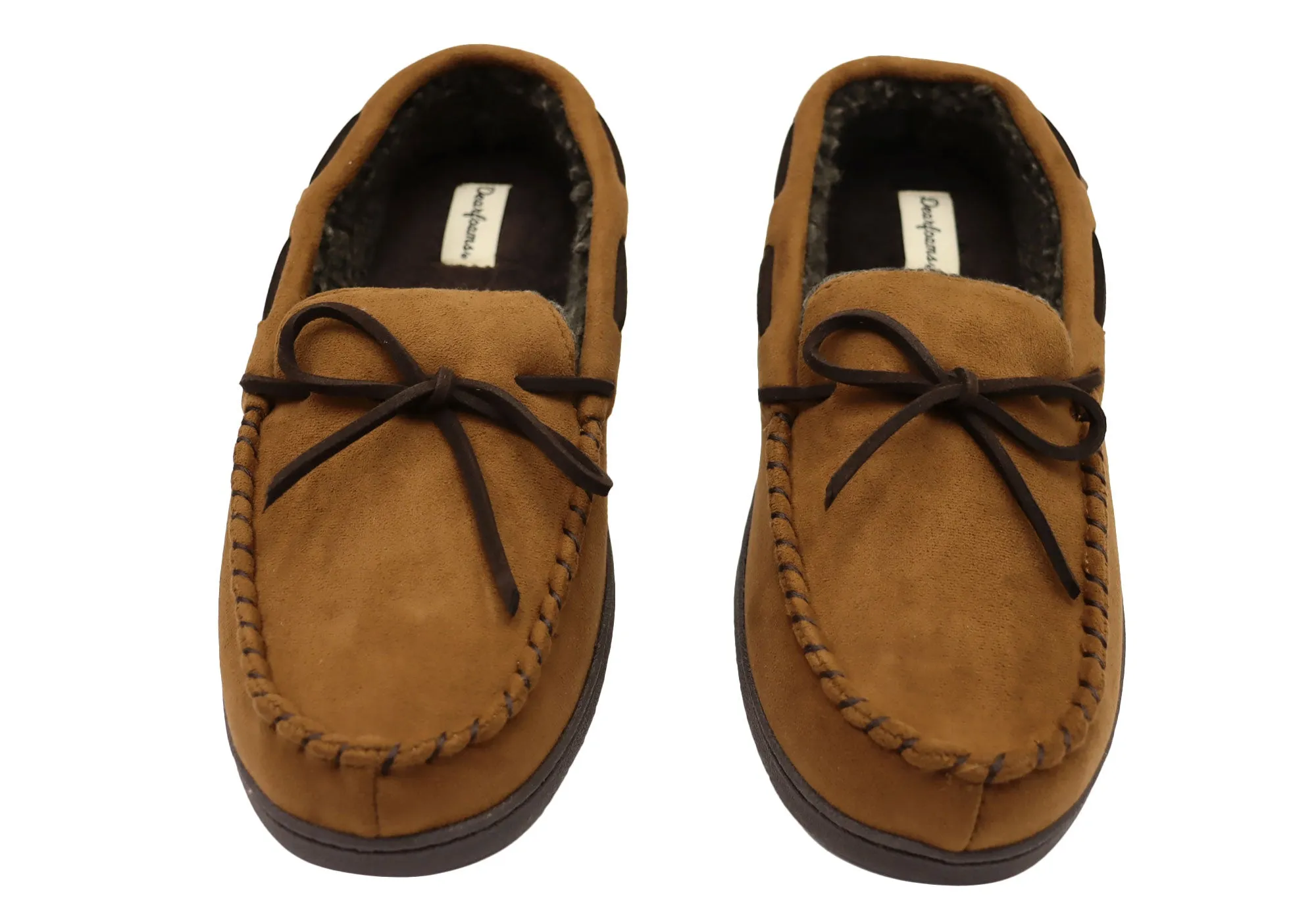 Dearfoams Chaussons Mocassins Homme Toby en Microsuede avec Surpiqûres et Lacets Dearfoams