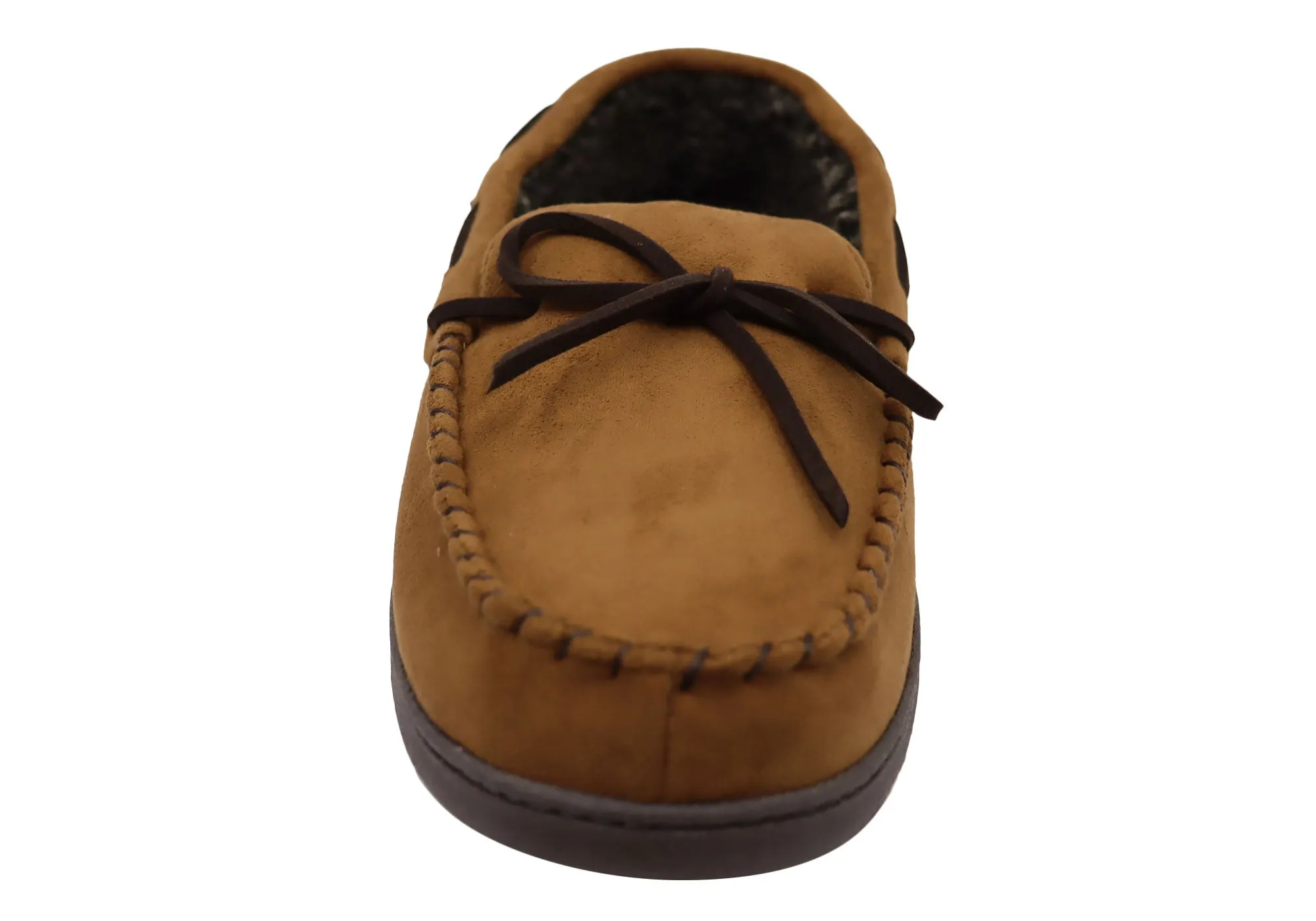Dearfoams Chaussons Mocassins Homme Toby en Microsuede avec Surpiqûres et Lacets Dearfoams