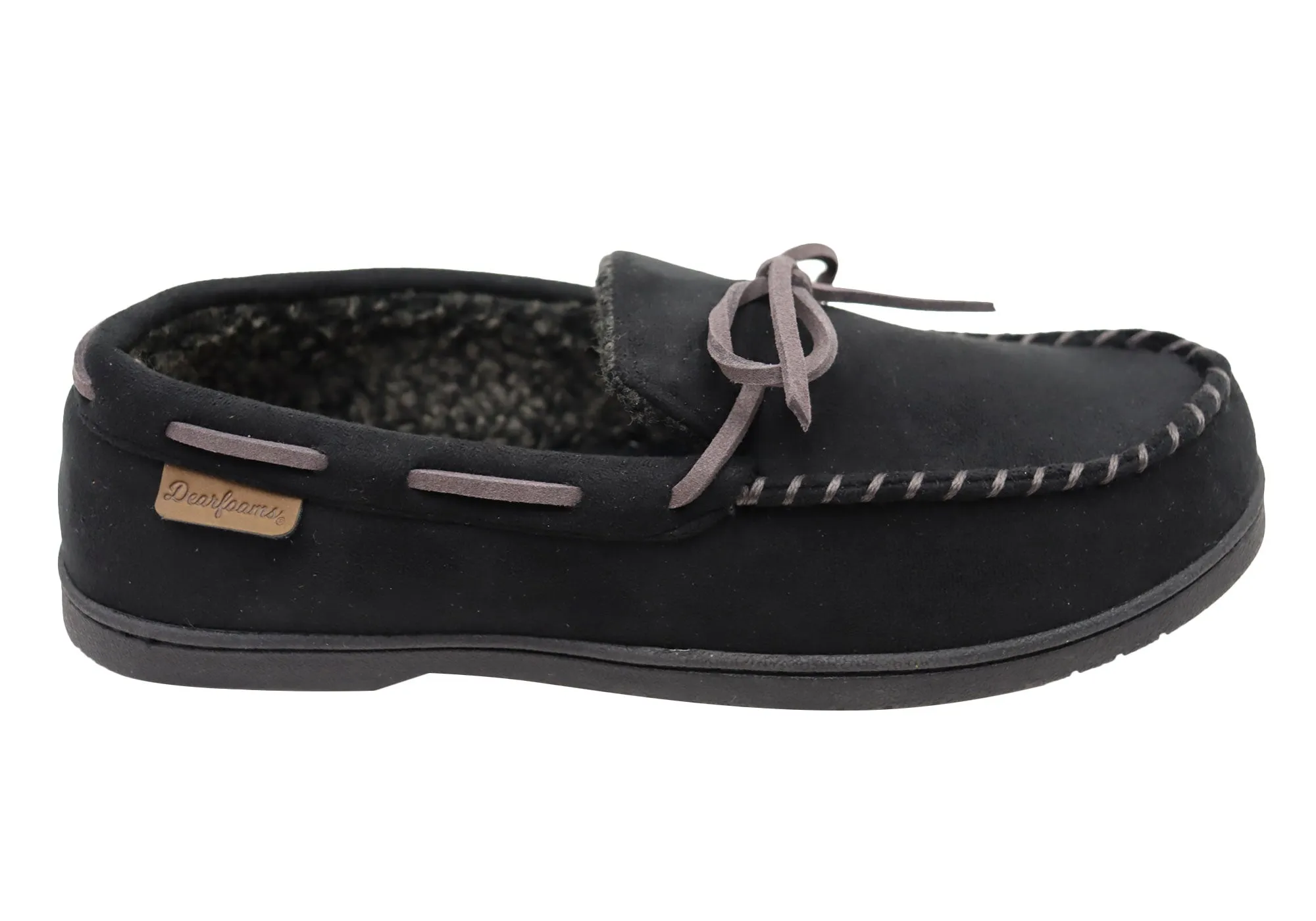 Dearfoams Chaussons Mocassins Homme Toby en Microsuede avec Surpiqûres et Lacets Dearfoams