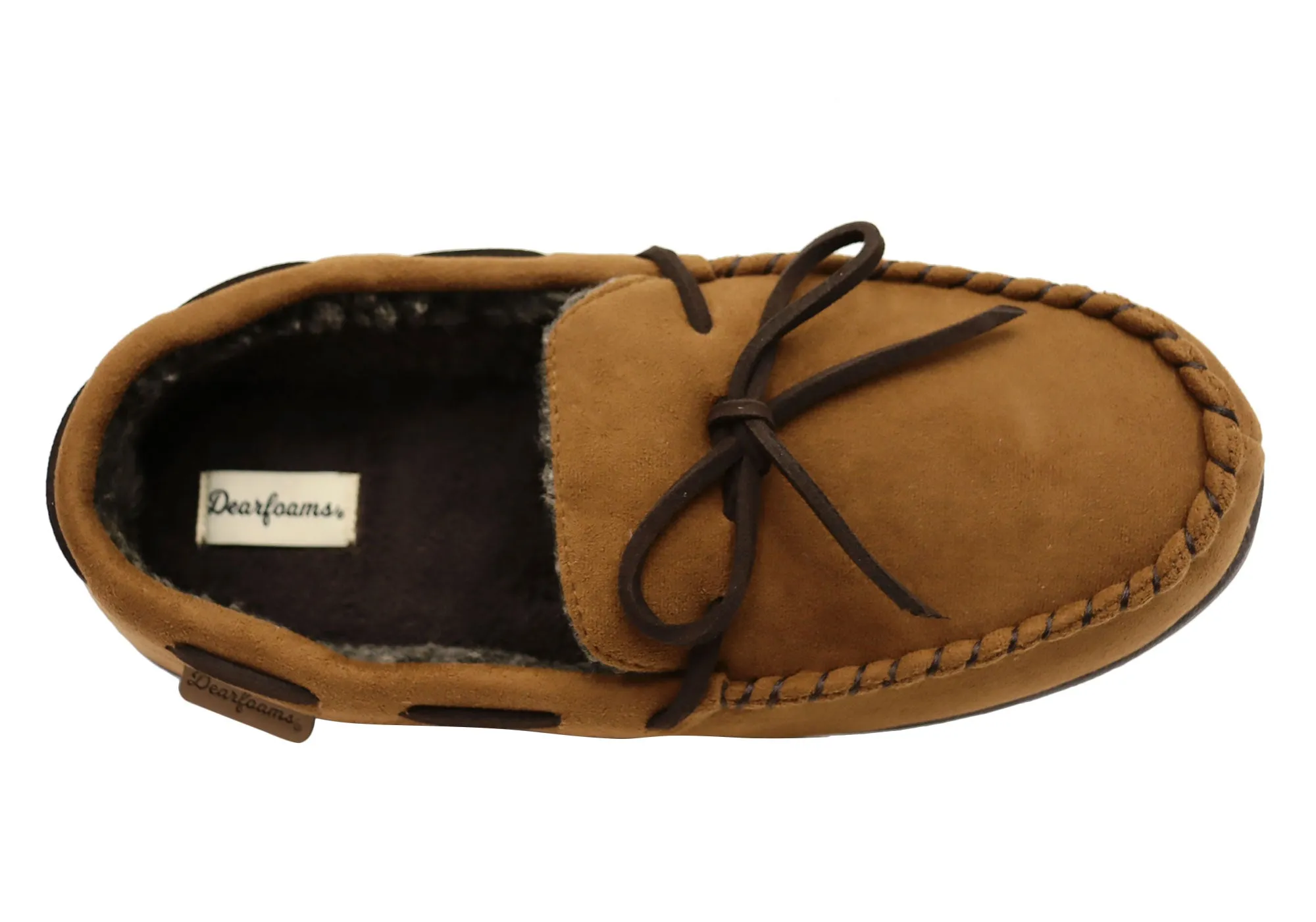 Dearfoams Chaussons Mocassins Homme Toby en Microsuede avec Surpiqûres et Lacets Dearfoams