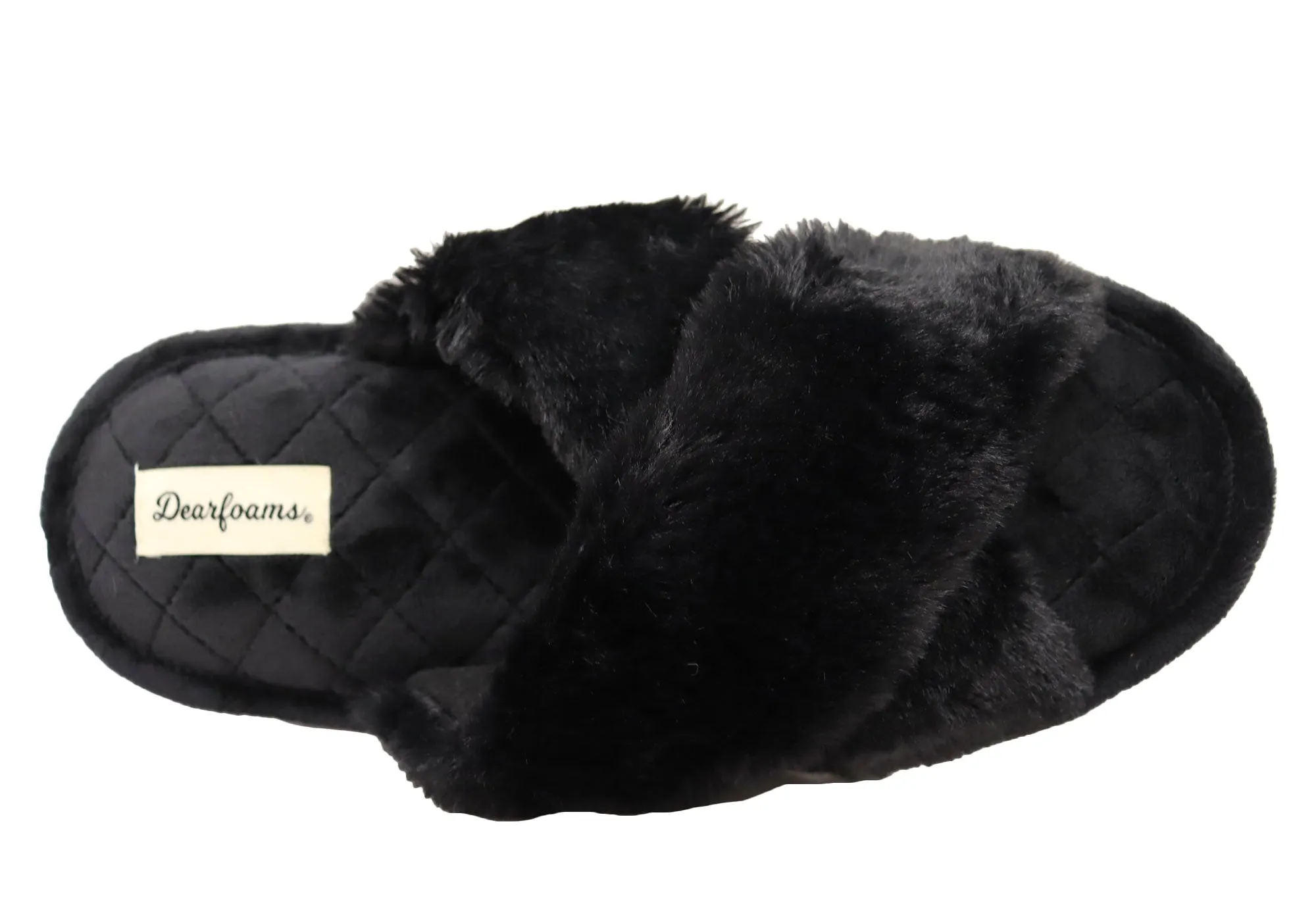 Dearfoams Chaussons glissières confortables pour femmes Jessica en fausse fourrure avec brides croisées
