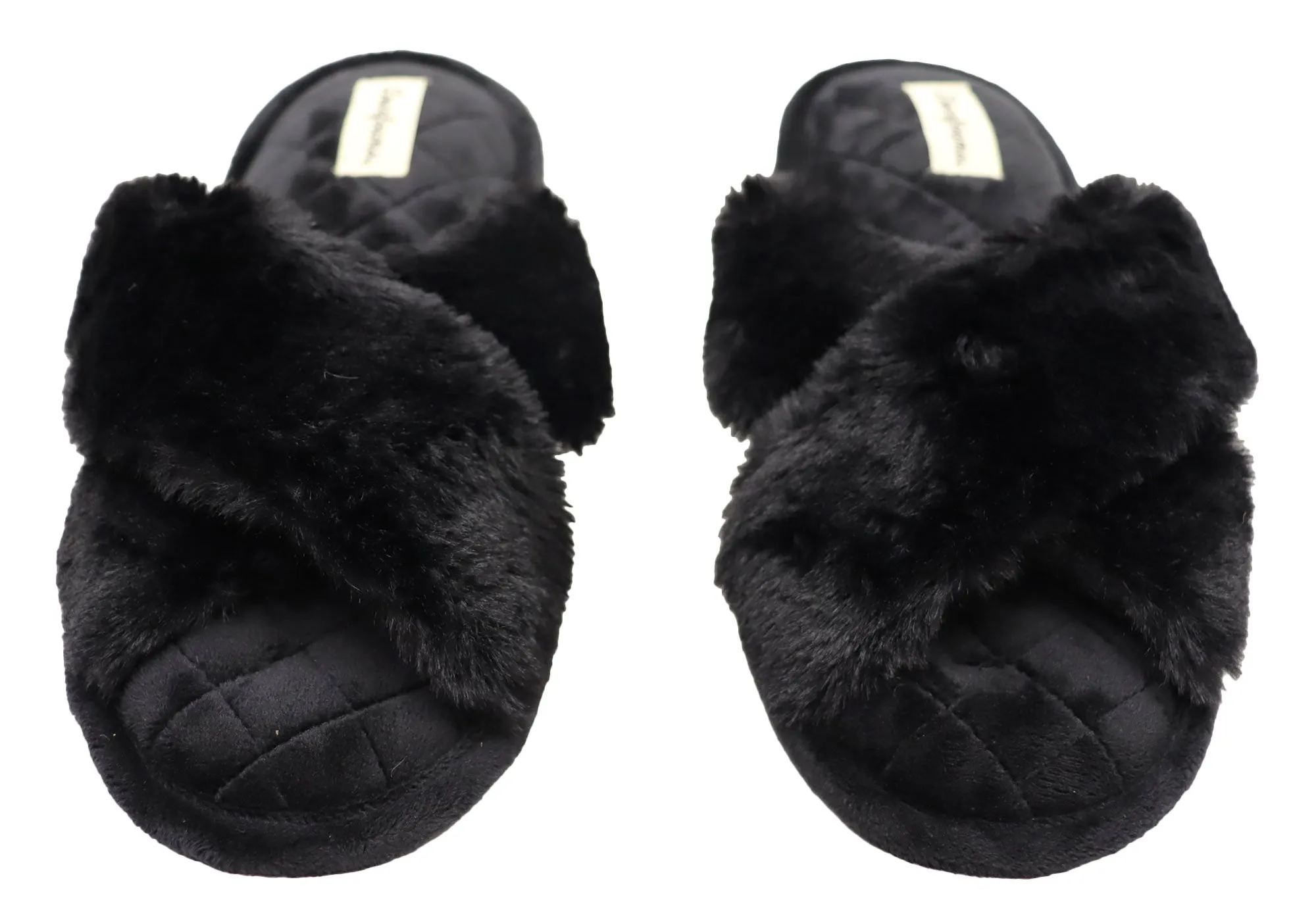 Dearfoams Chaussons glissières confortables pour femmes Jessica en fausse fourrure avec brides croisées