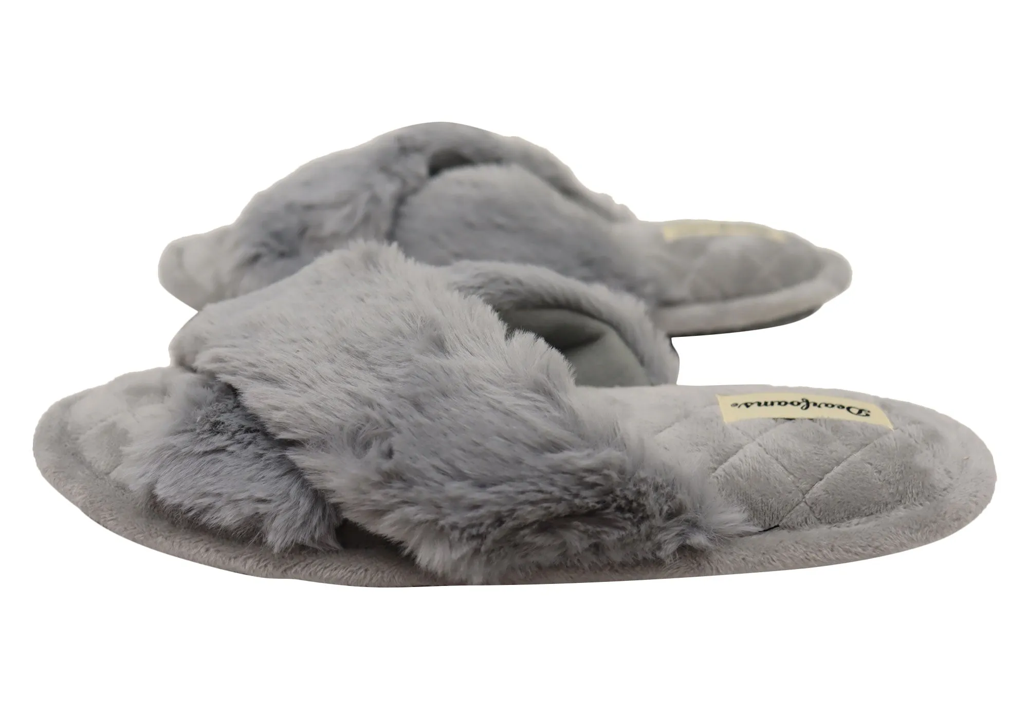 Dearfoams Chaussons glissières confortables pour femmes Jessica en fausse fourrure avec brides croisées