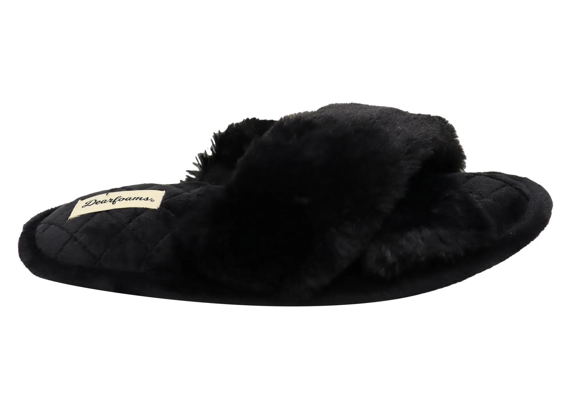 Dearfoams Chaussons glissières confortables pour femmes Jessica en fausse fourrure avec brides croisées