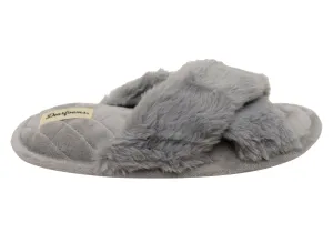 Dearfoams Womens Comfortable Jessica Furry Crossband Slide Slippers Dearfoams Shoes