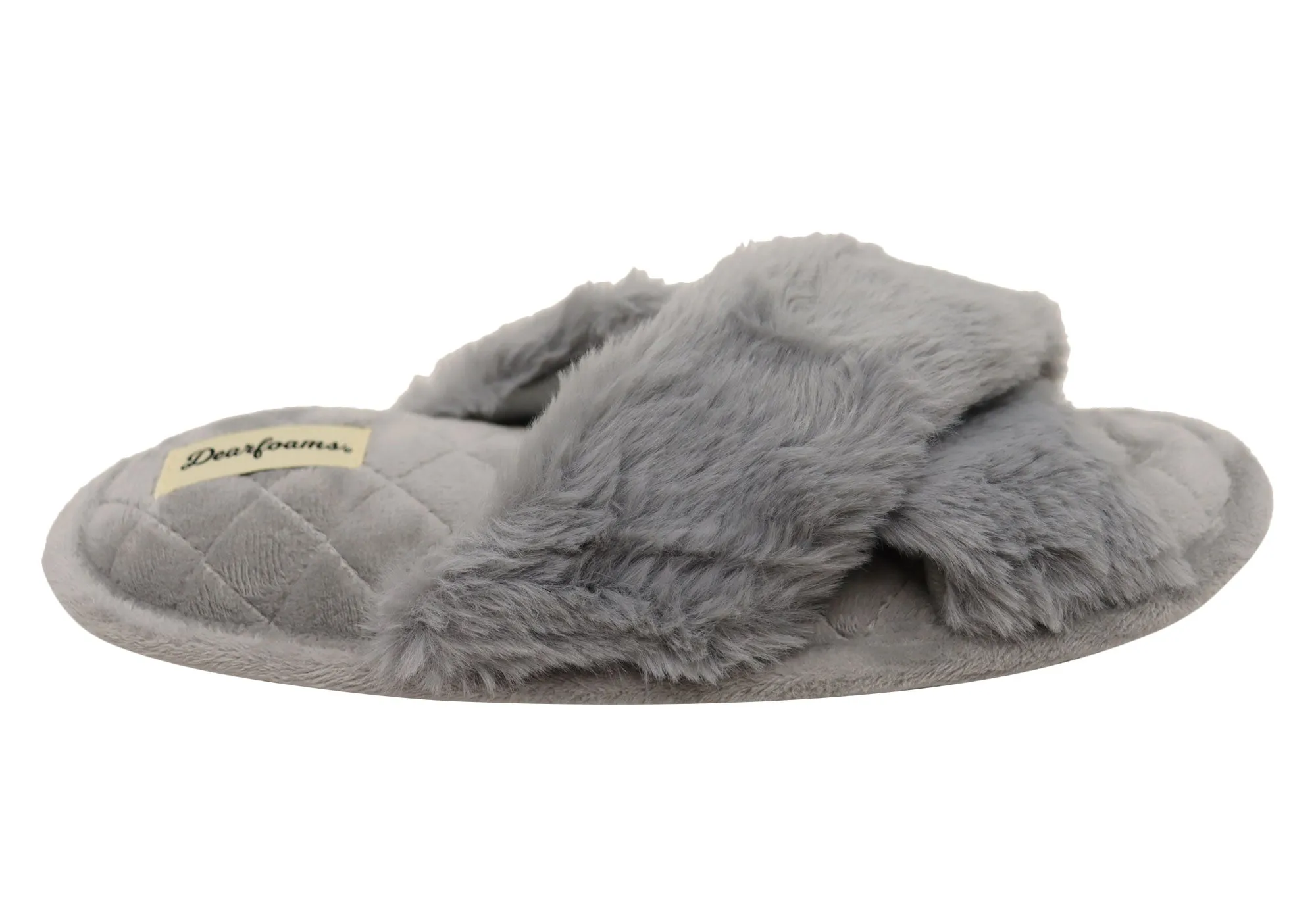 Dearfoams Chaussons glissières confortables pour femmes Jessica en fausse fourrure avec brides croisées