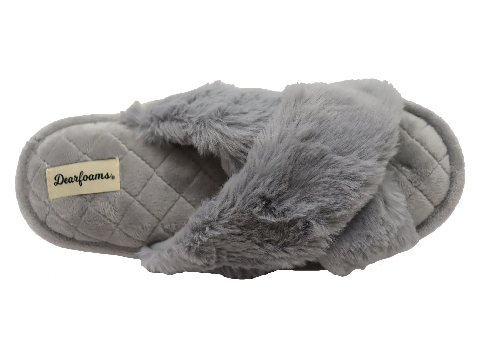 Dearfoams Chaussons glissières confortables pour femmes Jessica en fausse fourrure avec brides croisées