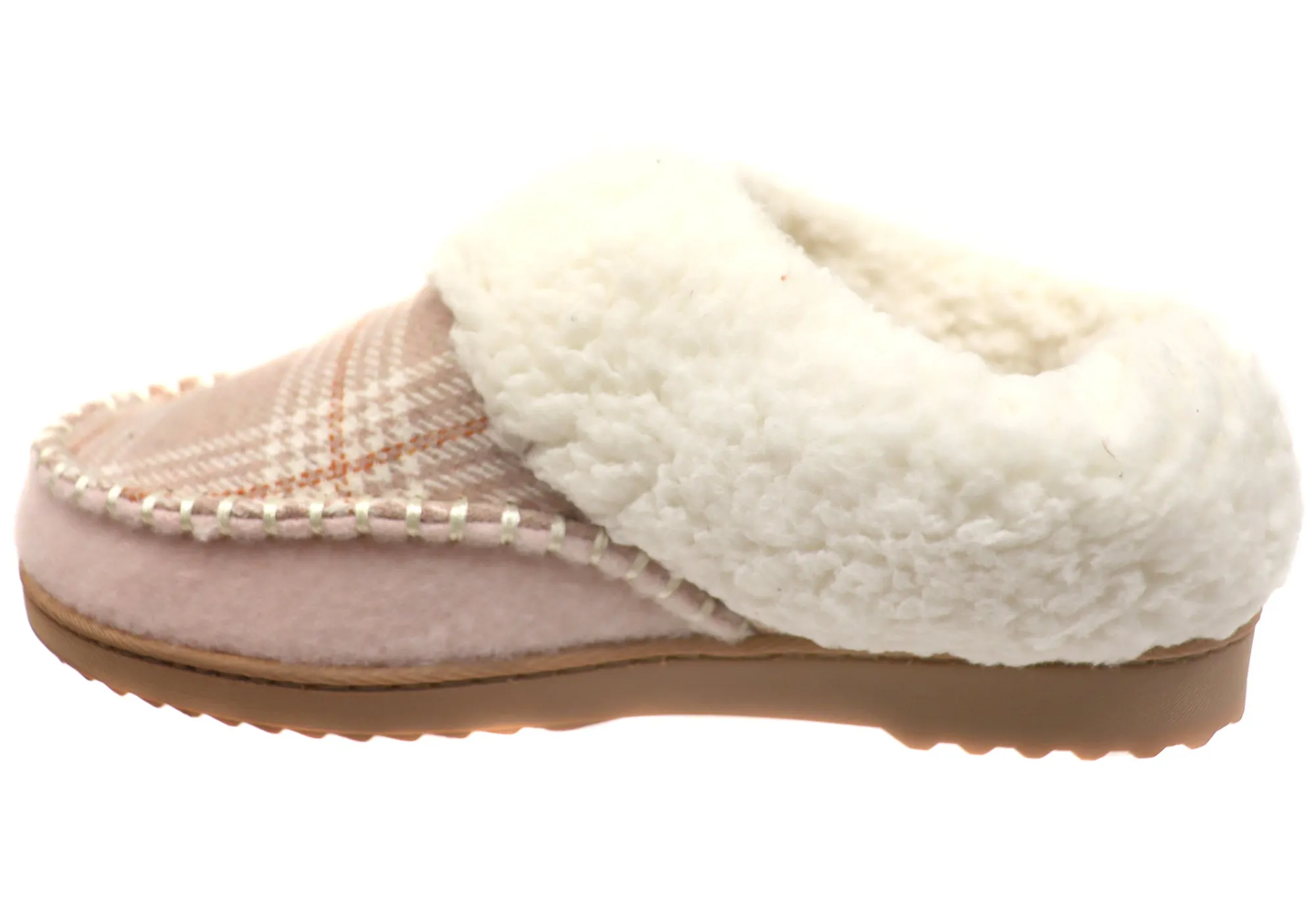 Dearfoams Chaussons confortables pour femmes à bout rond en feutre et à carreaux