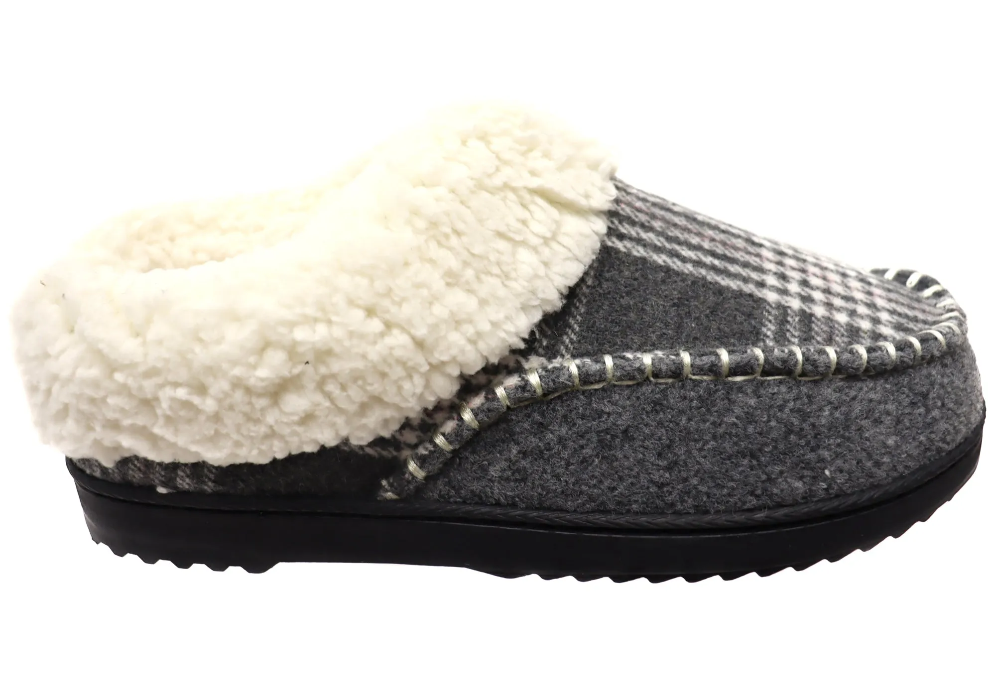 Dearfoams Chaussons confortables pour femmes à bout rond en feutre et à carreaux