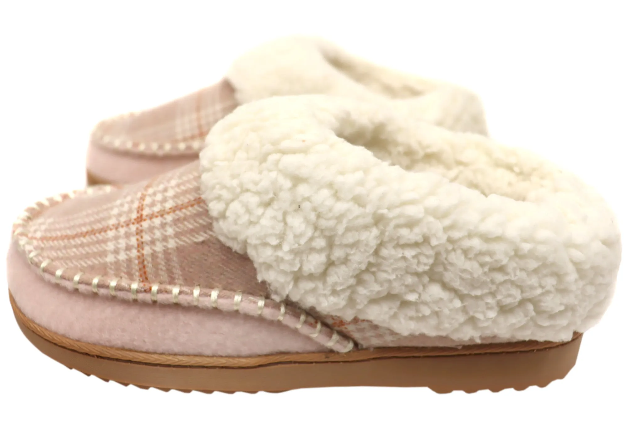 Dearfoams Chaussons confortables pour femmes à bout rond en feutre et à carreaux