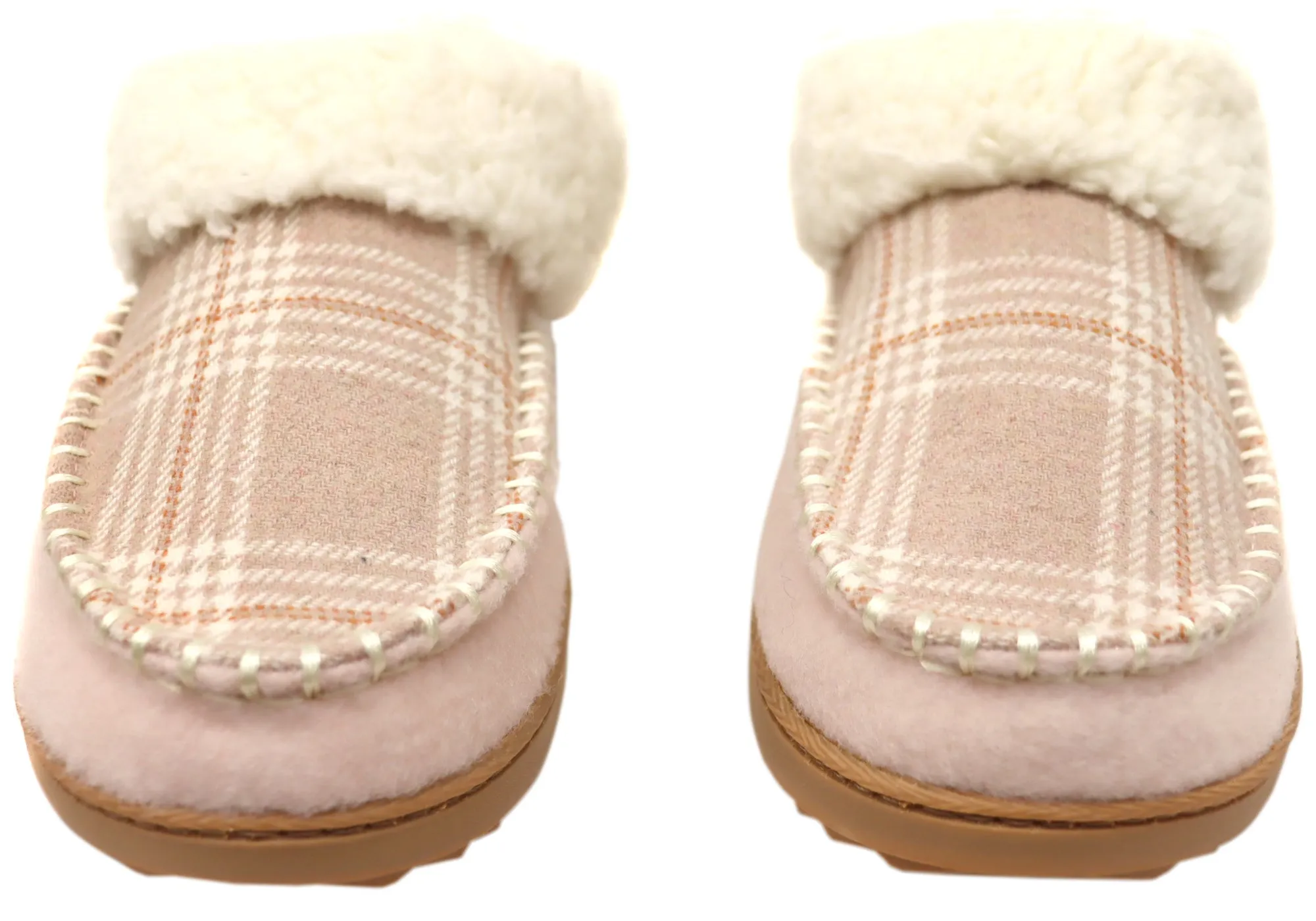 Dearfoams Chaussons confortables pour femmes à bout rond en feutre et à carreaux