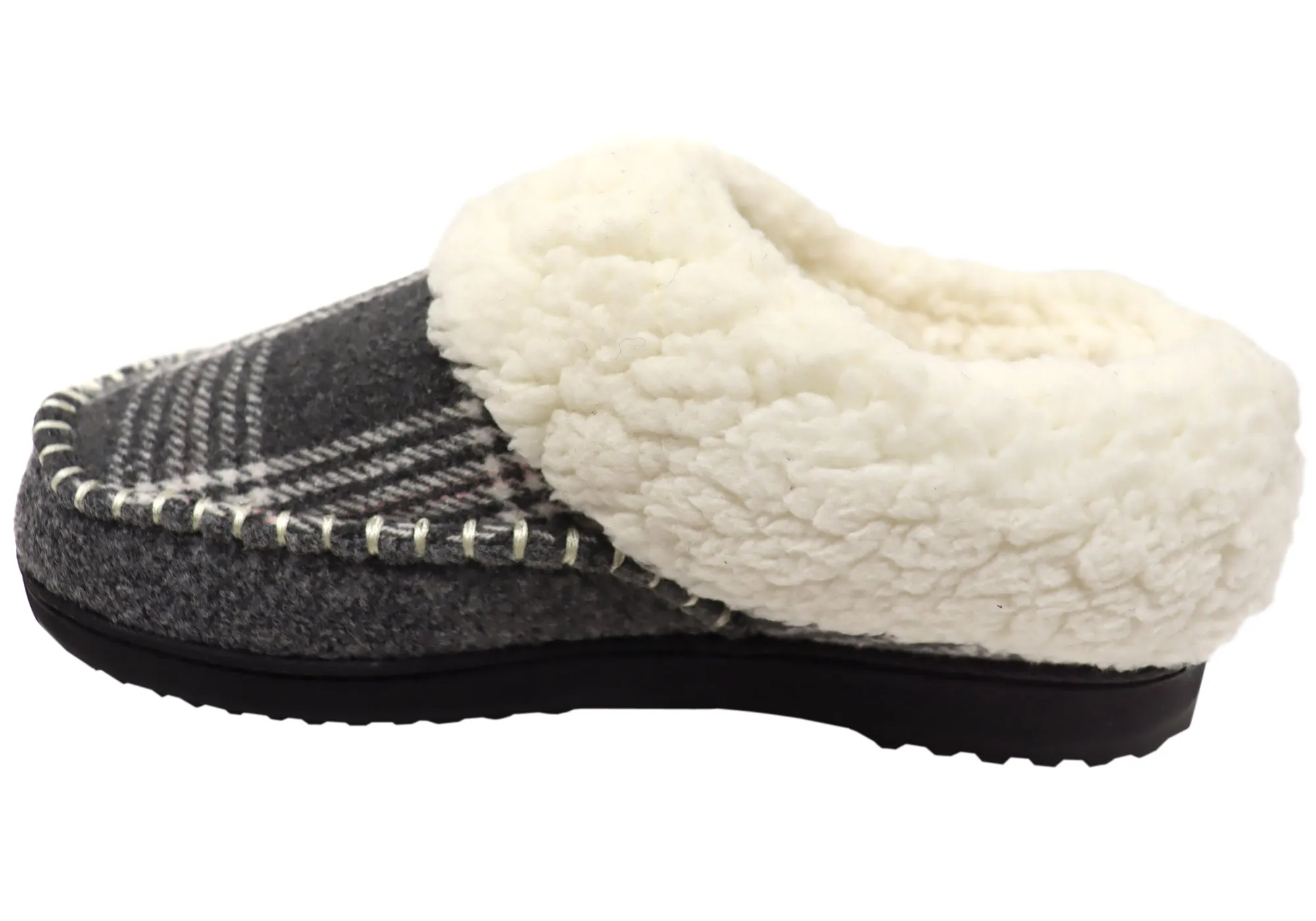Dearfoams Chaussons confortables pour femmes à bout rond en feutre et à carreaux