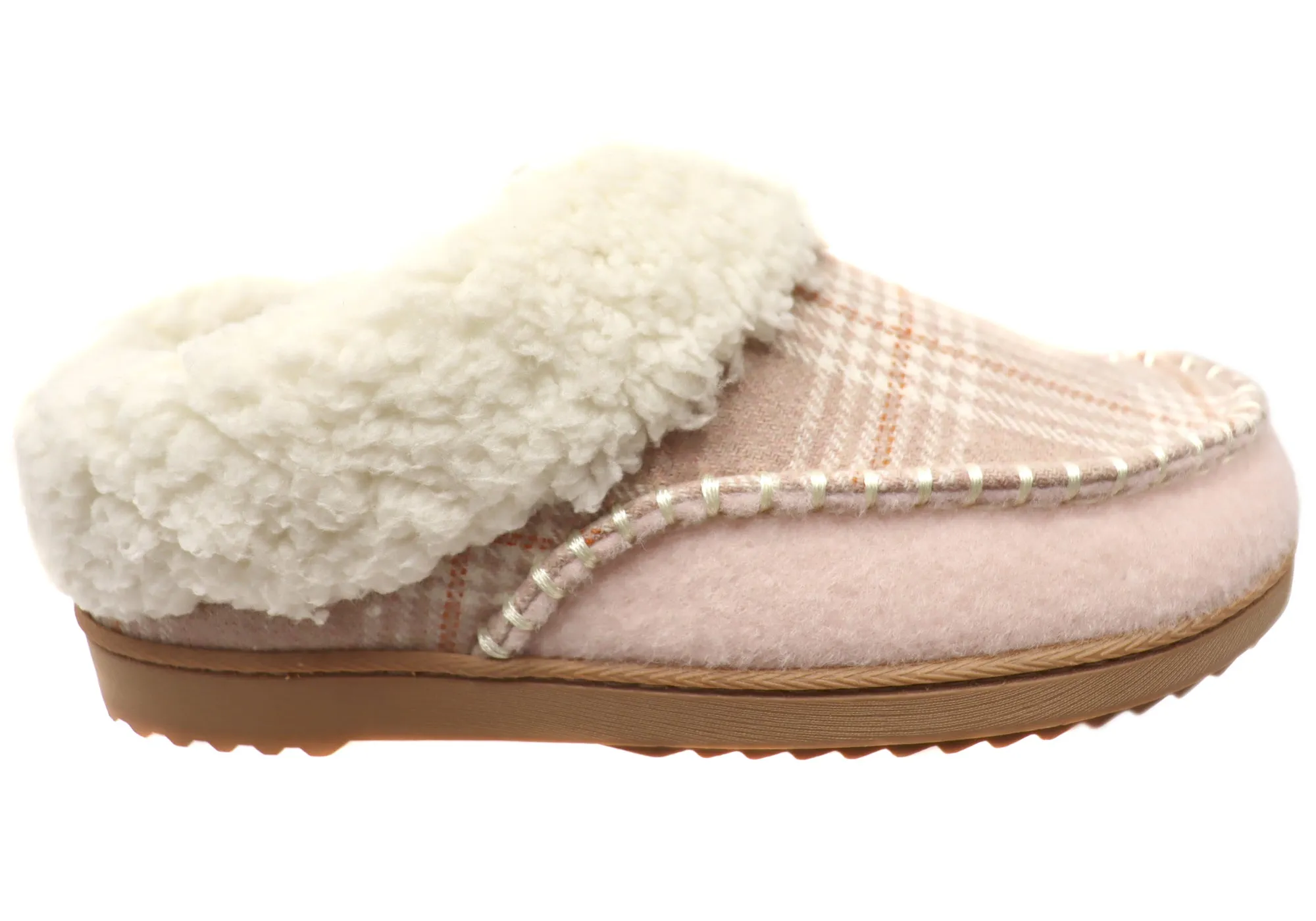 Dearfoams Chaussons confortables pour femmes à bout rond en feutre et à carreaux