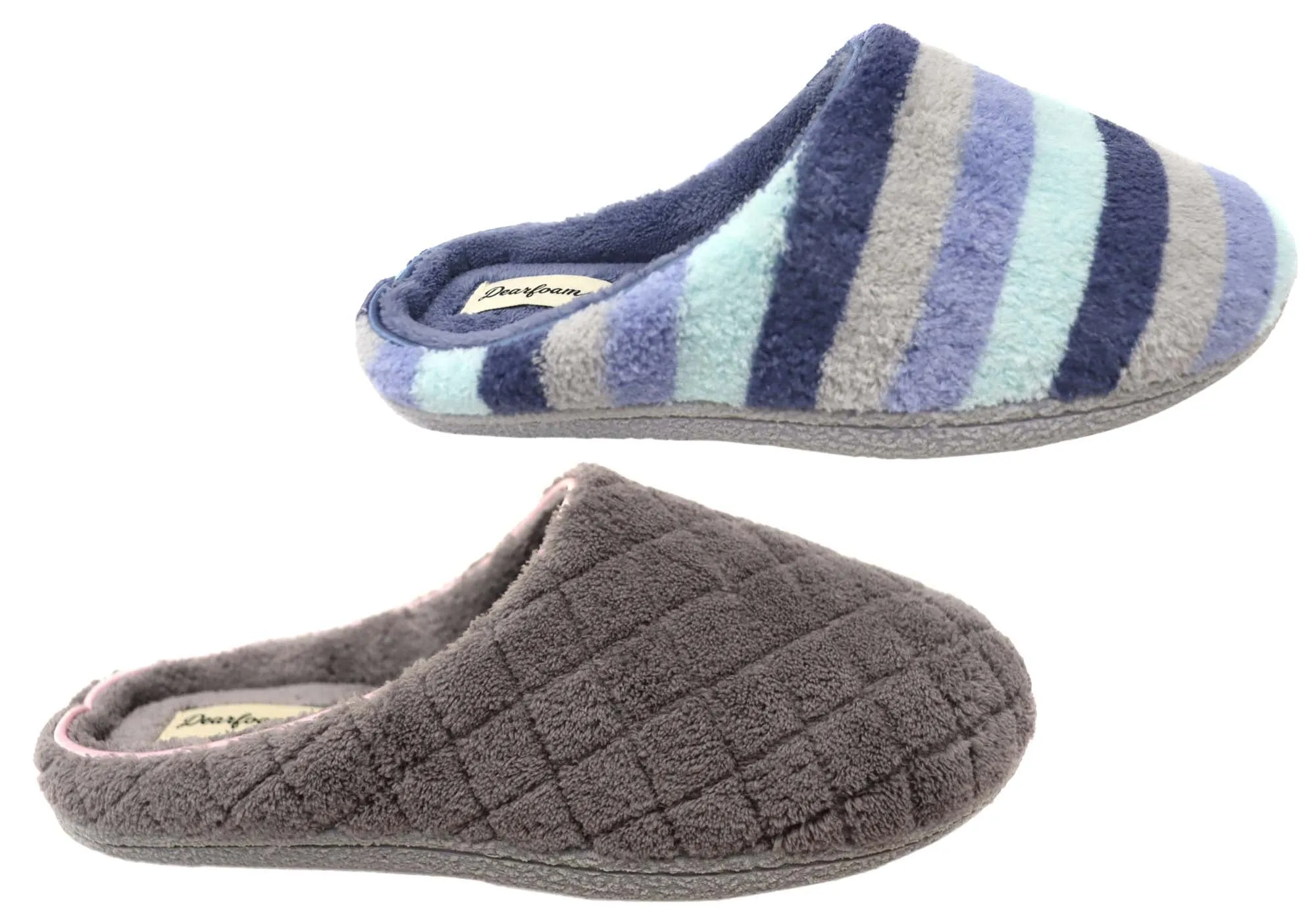 Dearfoams Chaussons d'intérieur larges pour femmes Leslie en tissu éponge matelassé