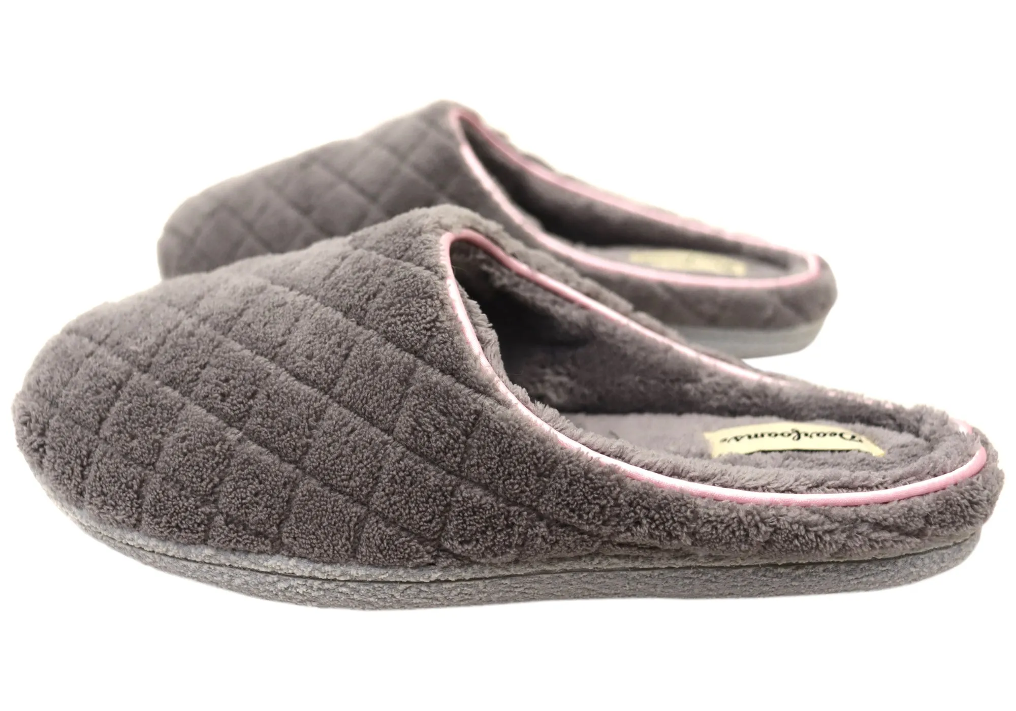 Dearfoams Chaussons d'intérieur larges pour femmes Leslie en tissu éponge matelassé