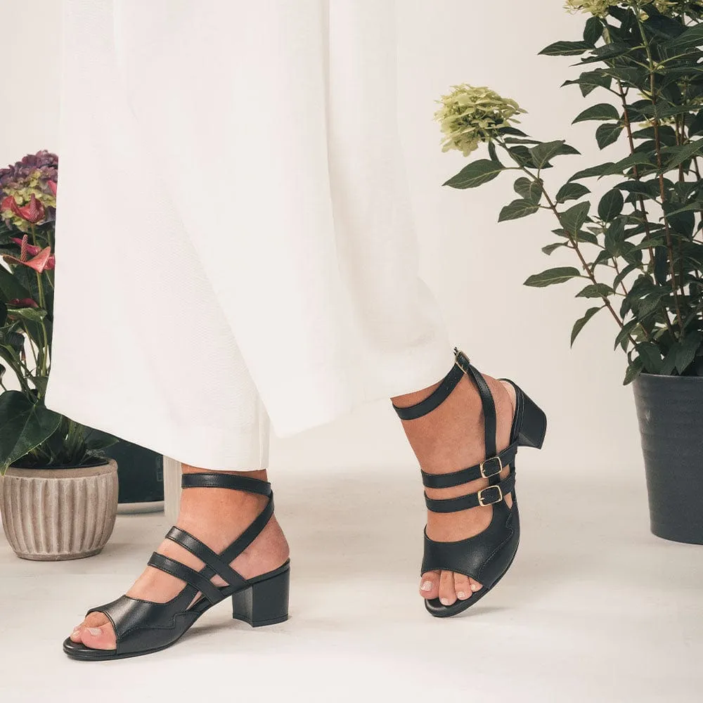 Sandales à Talons en Cuir de Pomme Vegan pour Femmes Devan | Noir