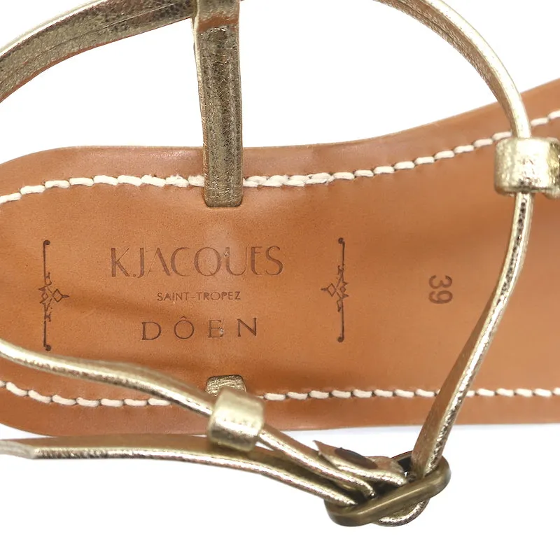 Doen x K.Jacques Sandales plates à bride en T en cuir métallisé or Taille 39 NEUVE