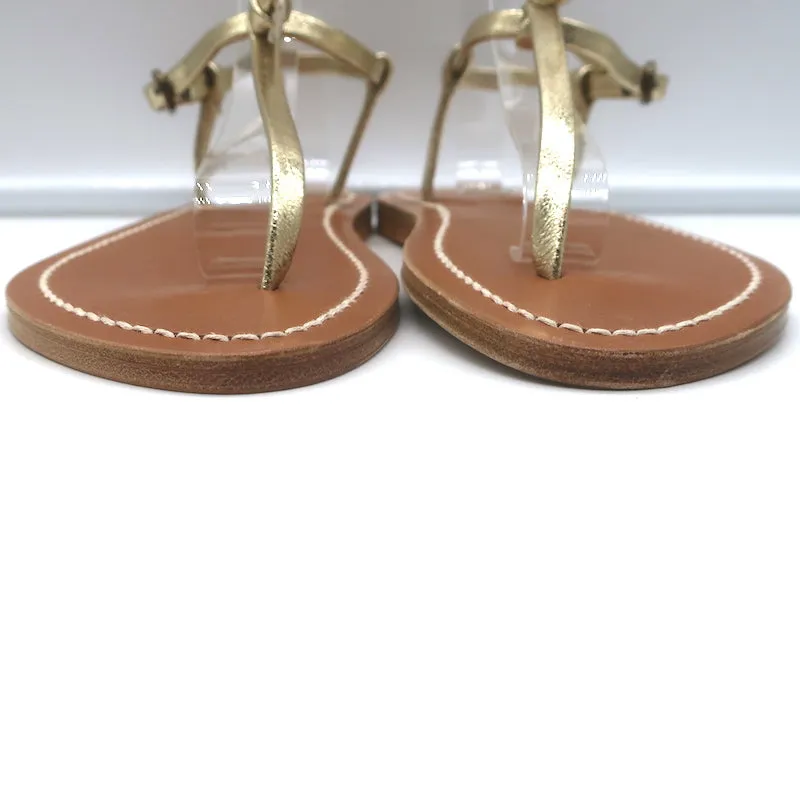 Doen x K.Jacques Sandales plates à bride en T en cuir métallisé or Taille 39 NEUVE