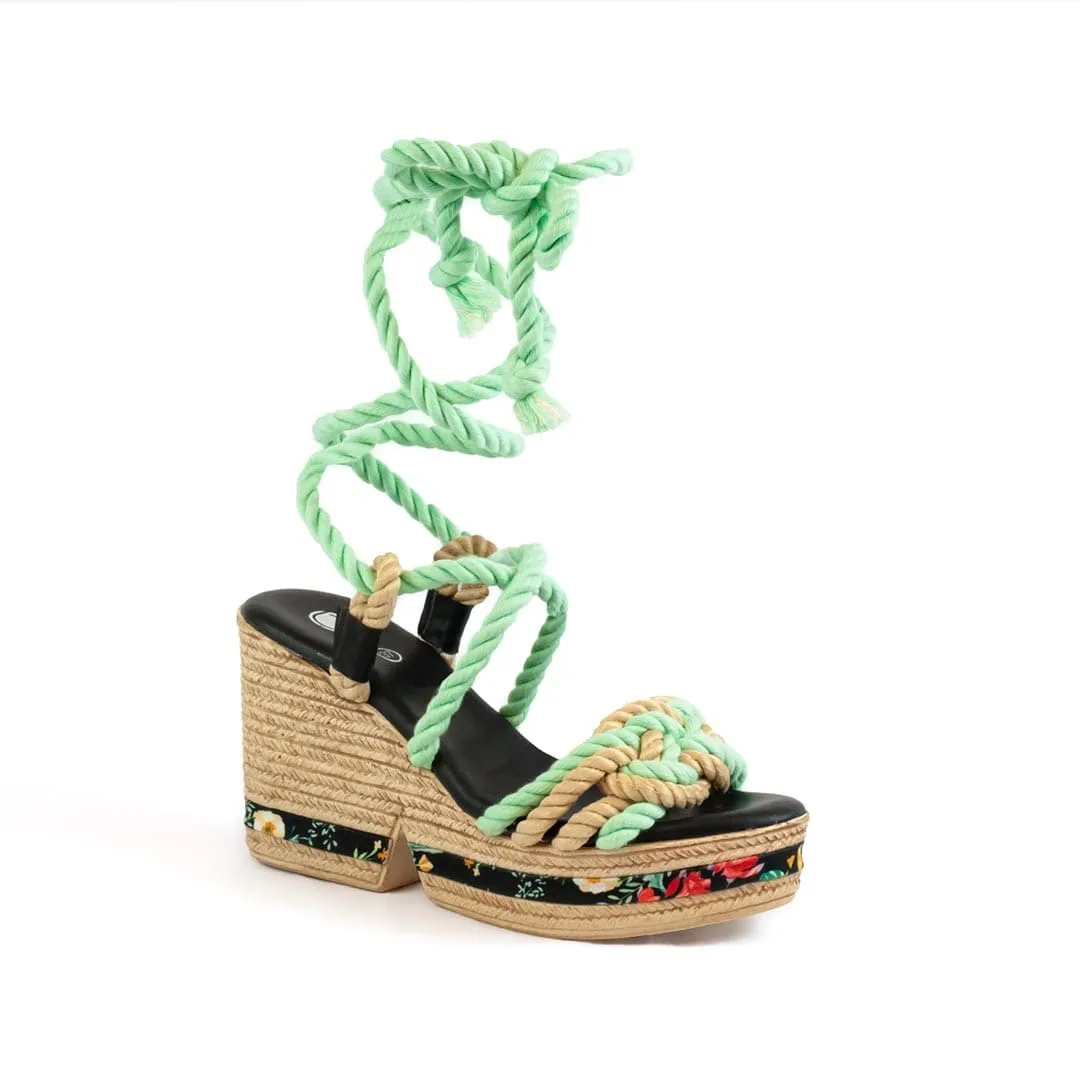 Sandales compensées Eva Vegan en corde de coton | Multi