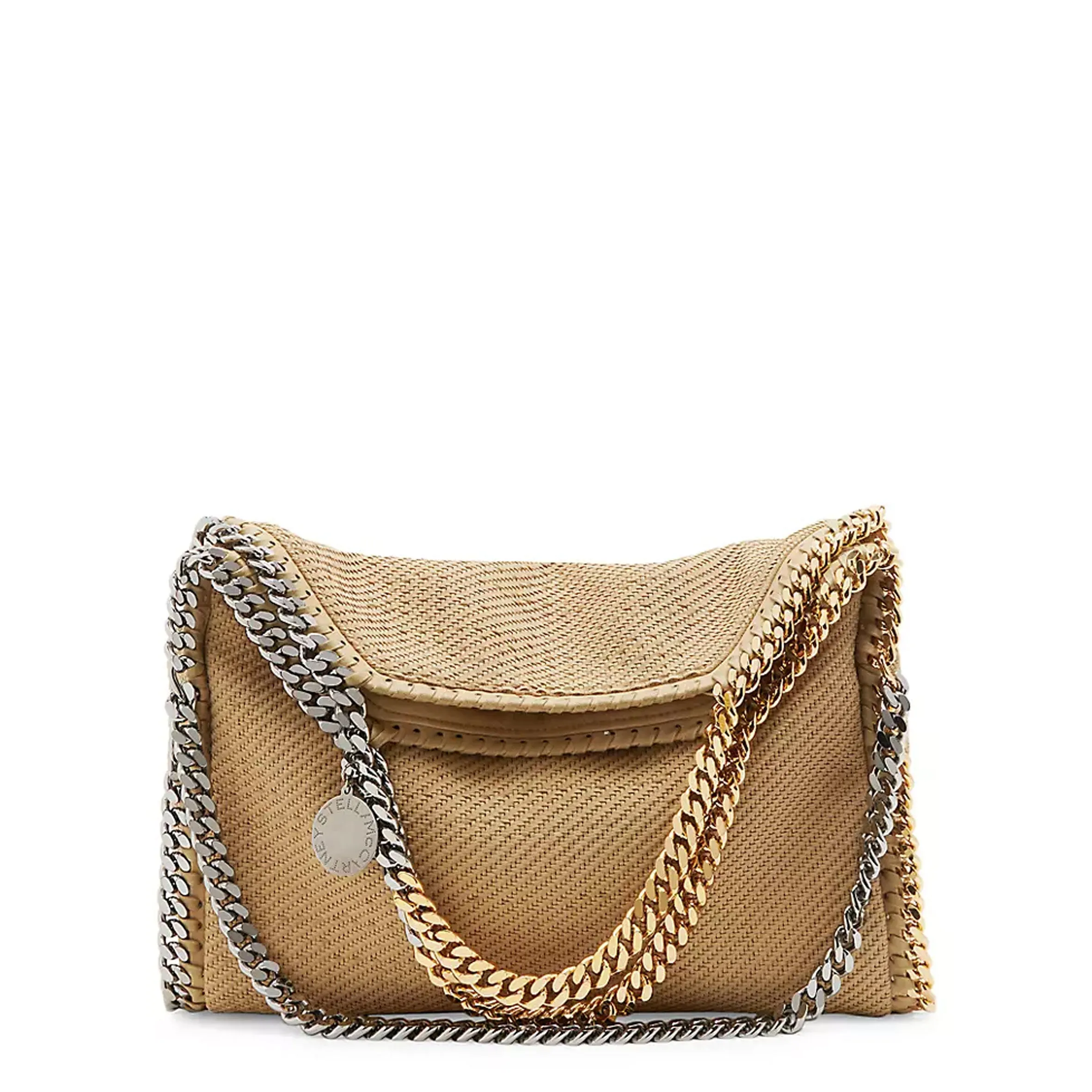Falabella Grand Sac à Bandoulière à 3 Chaînes en Suède Tressé, Camel Clair Sacs_Stella Mccartney_Sacs