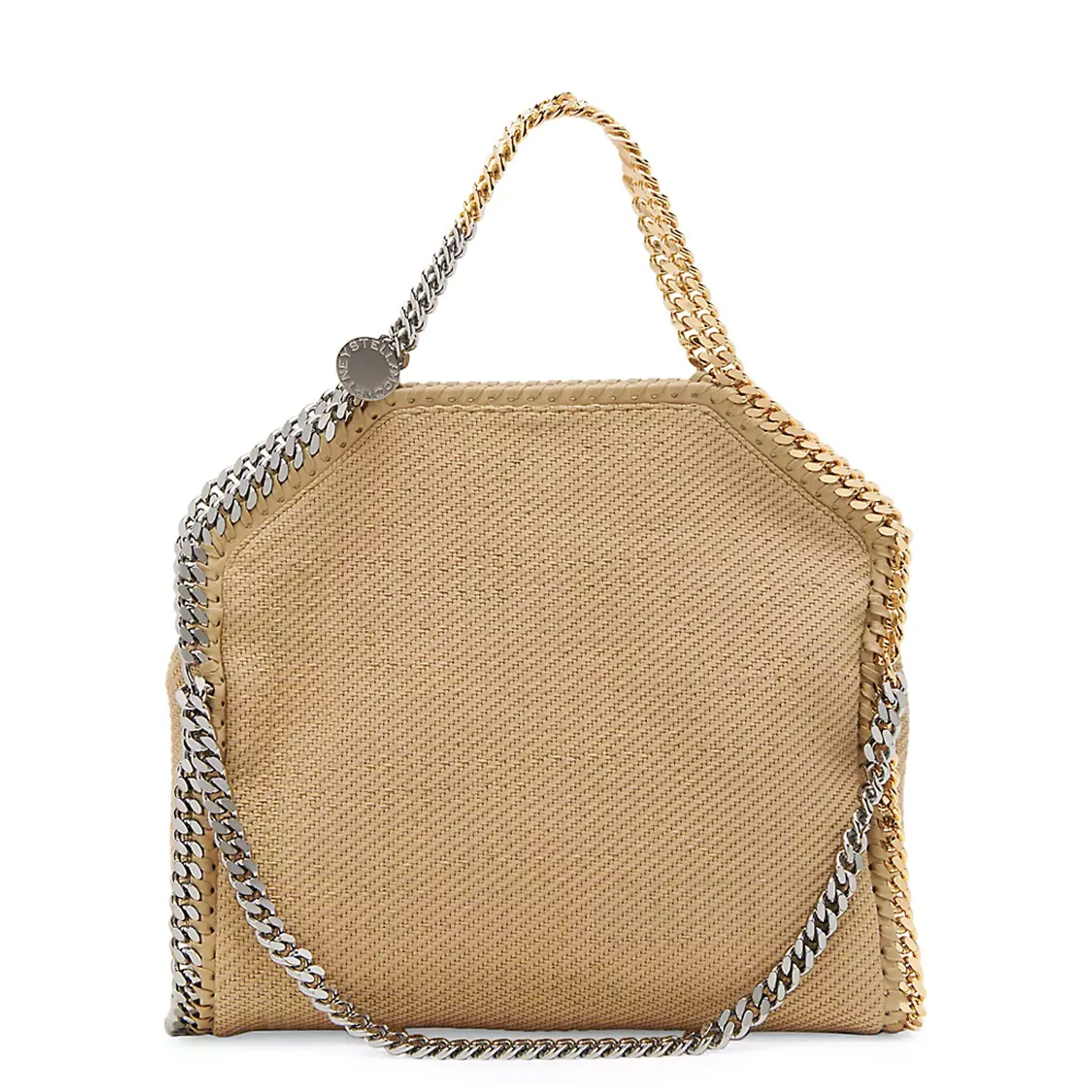 Falabella Grand Sac à Bandoulière à 3 Chaînes en Suède Tressé, Camel Clair Sacs_Stella Mccartney_Sacs