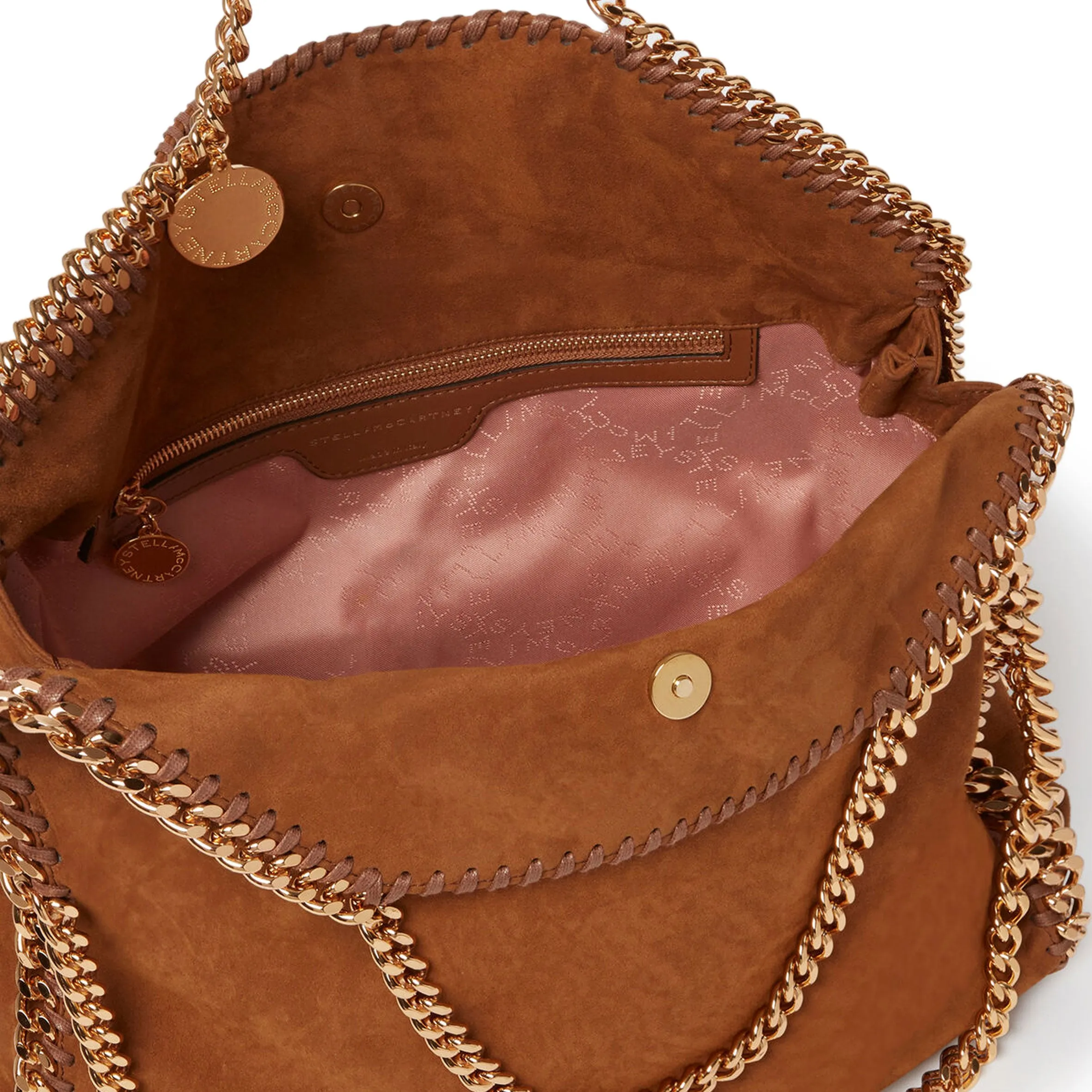 Falabella Grand Sac à Bandoulière à 3 Chaînes, Suédine, Marron, Sacs_Stella Mccartney_Sacs