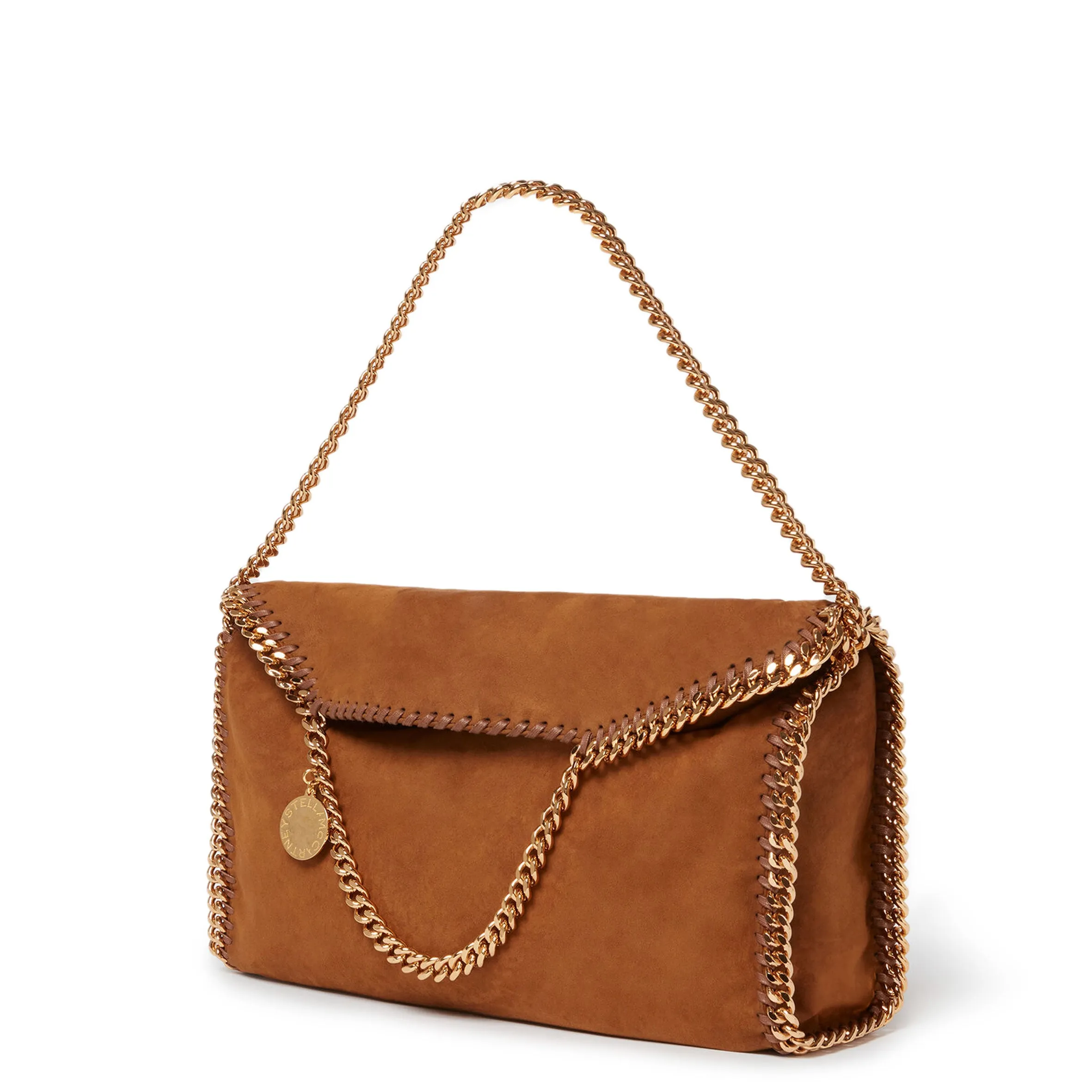 Falabella Grand Sac à Bandoulière à 3 Chaînes, Suédine, Marron, Sacs_Stella Mccartney_Sacs