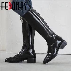 FEDONAS New Knee High Boots Women Genuine Leather Party Night Club Chelsea Shoes Woman Calf Boots Autumn Winter Warm High Boots Fashion Nova Shoes