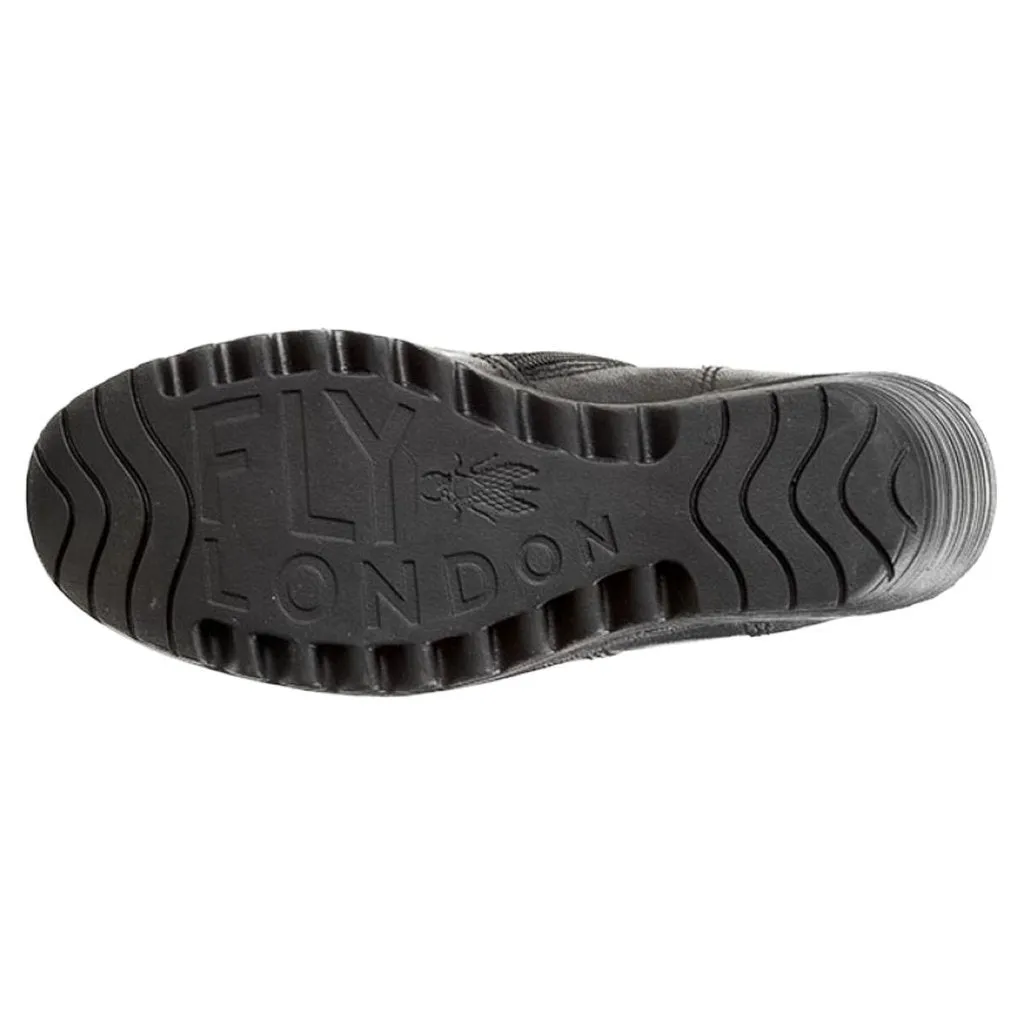 Bottes femme Fly London Yust en cuir mousse à talon compensé mi-mollet