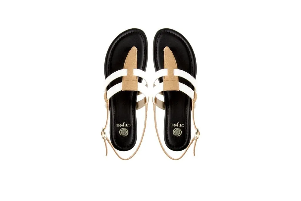 Sandales gladiateur en simili-cuir Gabriella | Sable & Blanc