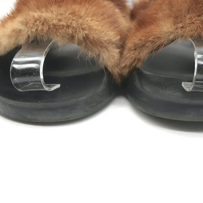 Givenchy Mink Pool Slides Marron Taille 39.5 Sandales Plates à Enfiler