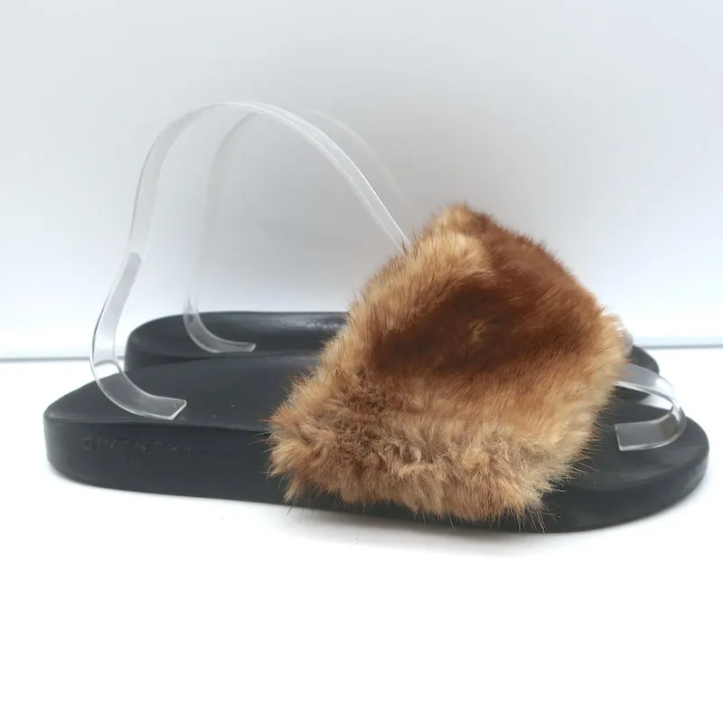 Givenchy Mink Pool Slides Marron Taille 39.5 Sandales Plates à Enfiler