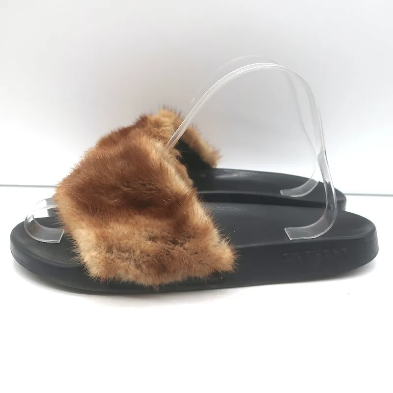 Givenchy Mink Pool Slides Marron Taille 39.5 Sandales Plates à Enfiler