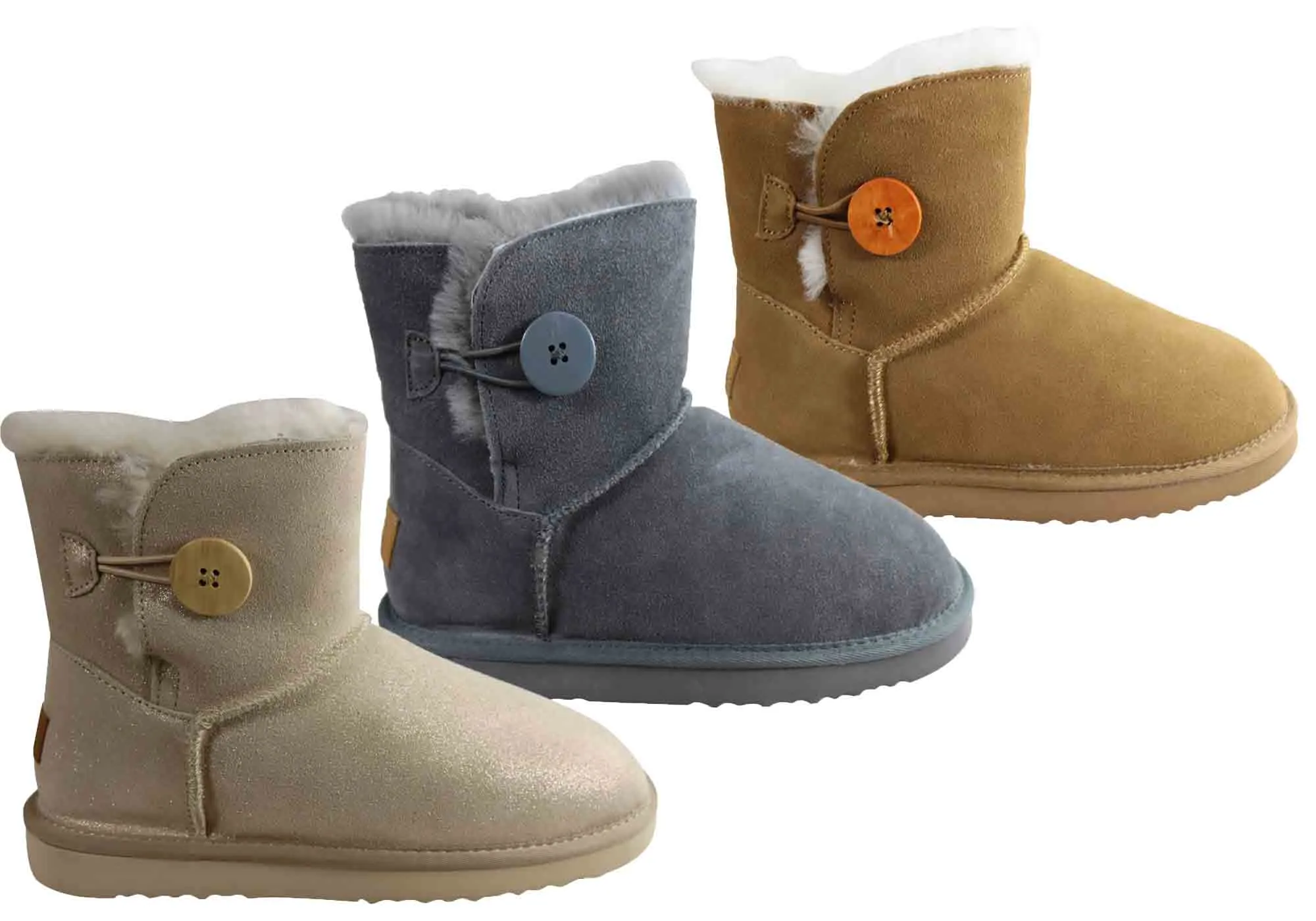 Bottes chaudes et confortables pour femmes Grosby Button Ugg avec doublure en peau de mouton - Chaussures Grosby