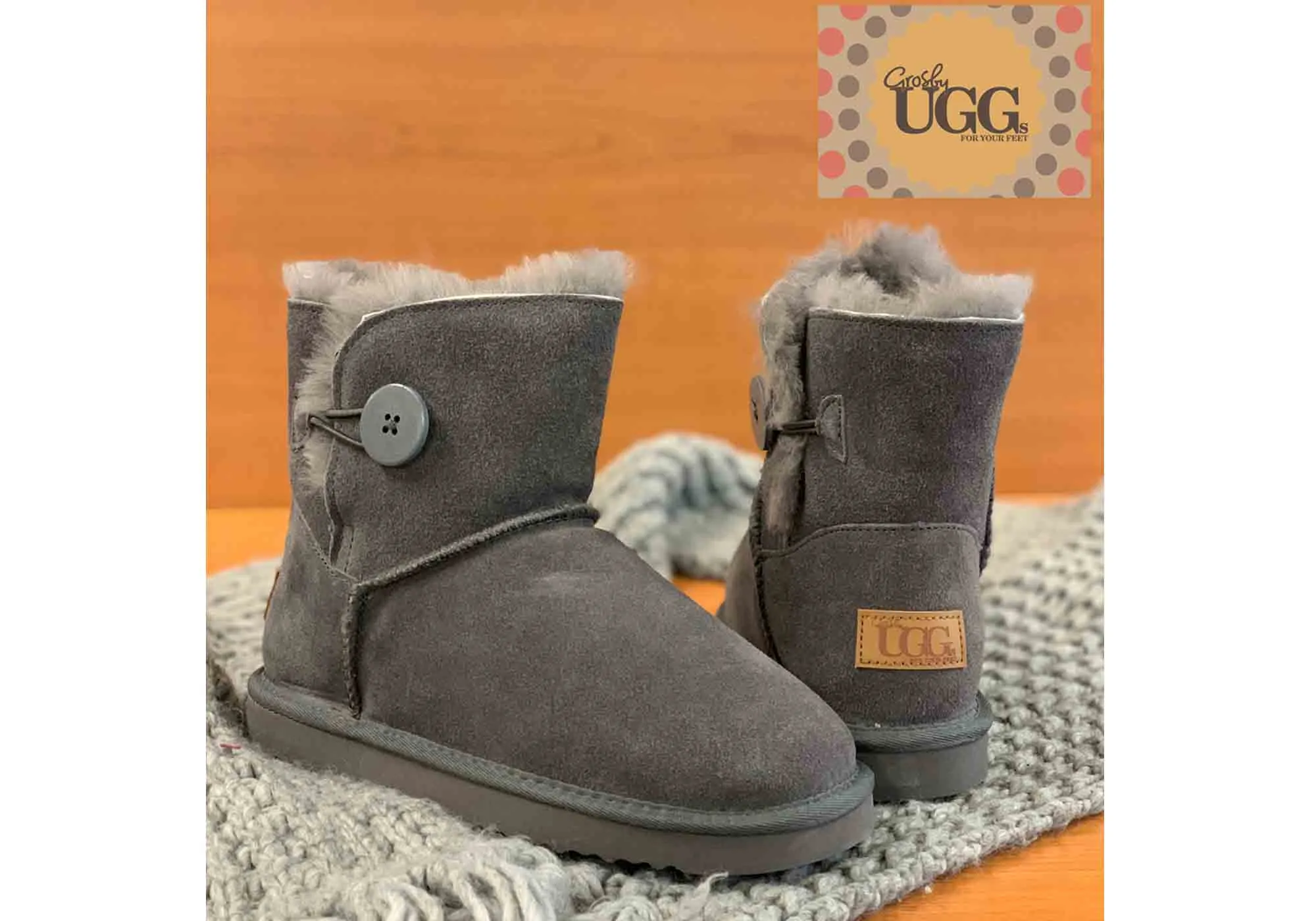 Bottes chaudes et confortables pour femmes Grosby Button Ugg avec doublure en peau de mouton - Chaussures Grosby